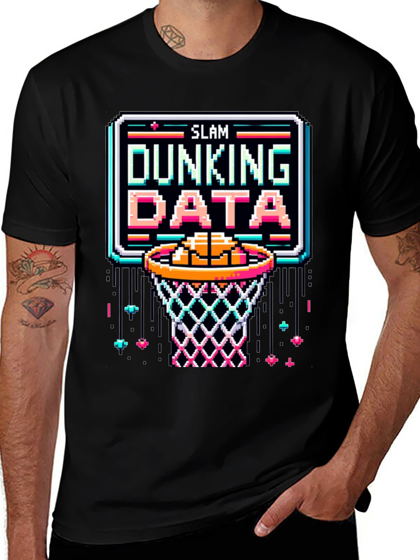 Slam Dunking Data Pixel Art T-Shirt