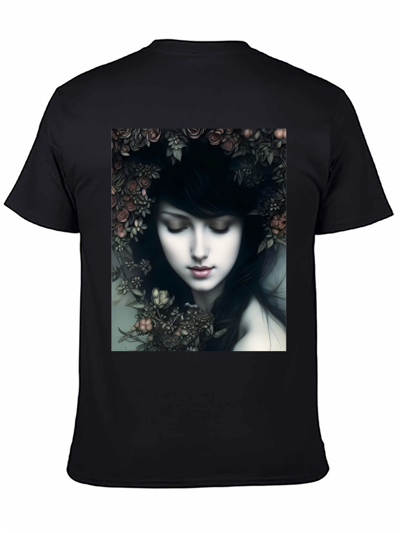 Floral Woman Graphic Black T-Shirt