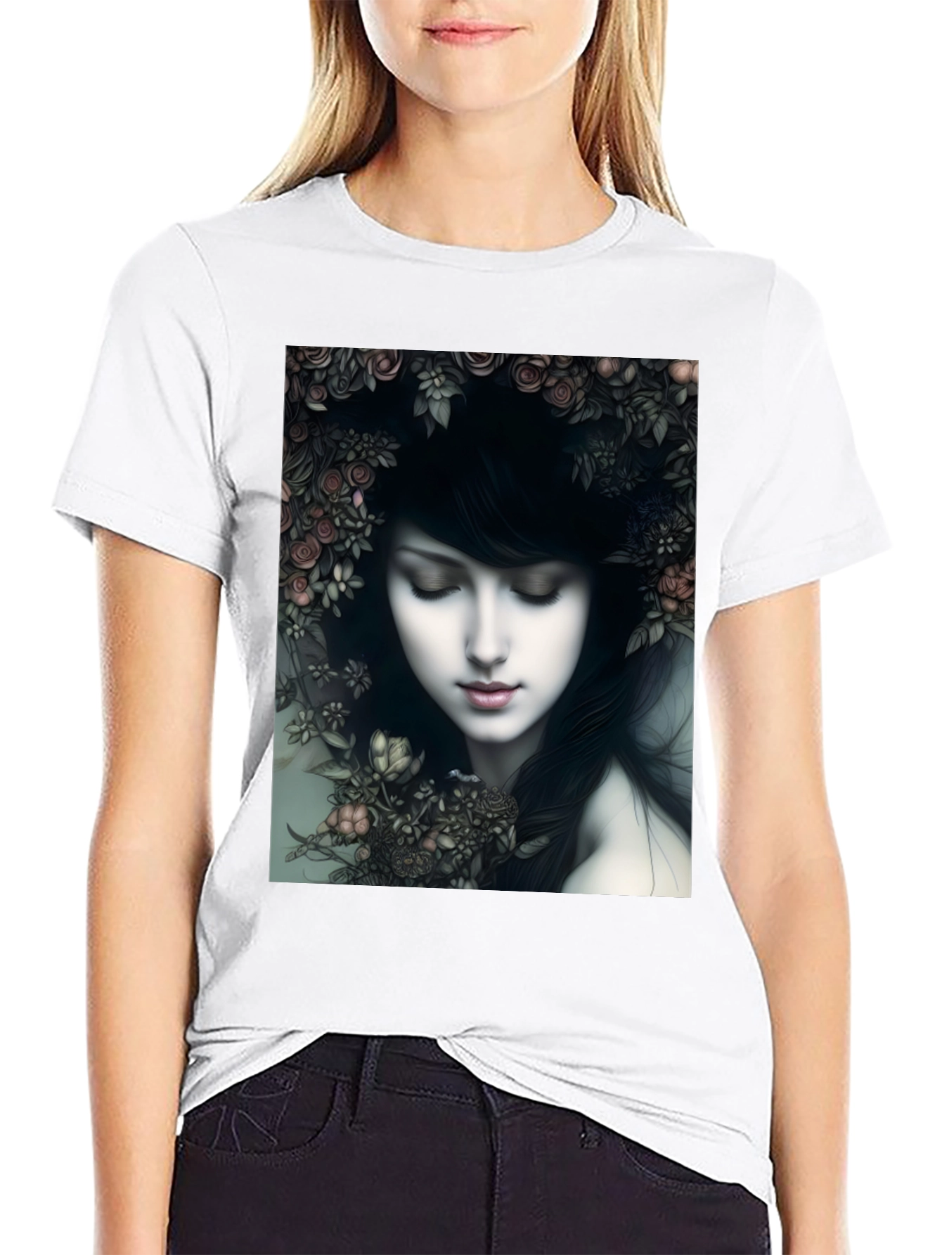 Floral Woman Graphic Black T-Shirt