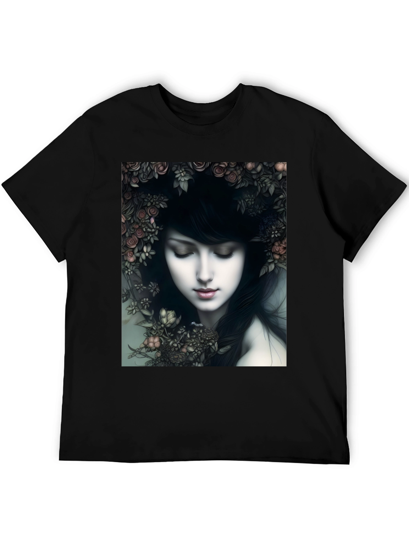 Floral Woman Graphic Black T-Shirt