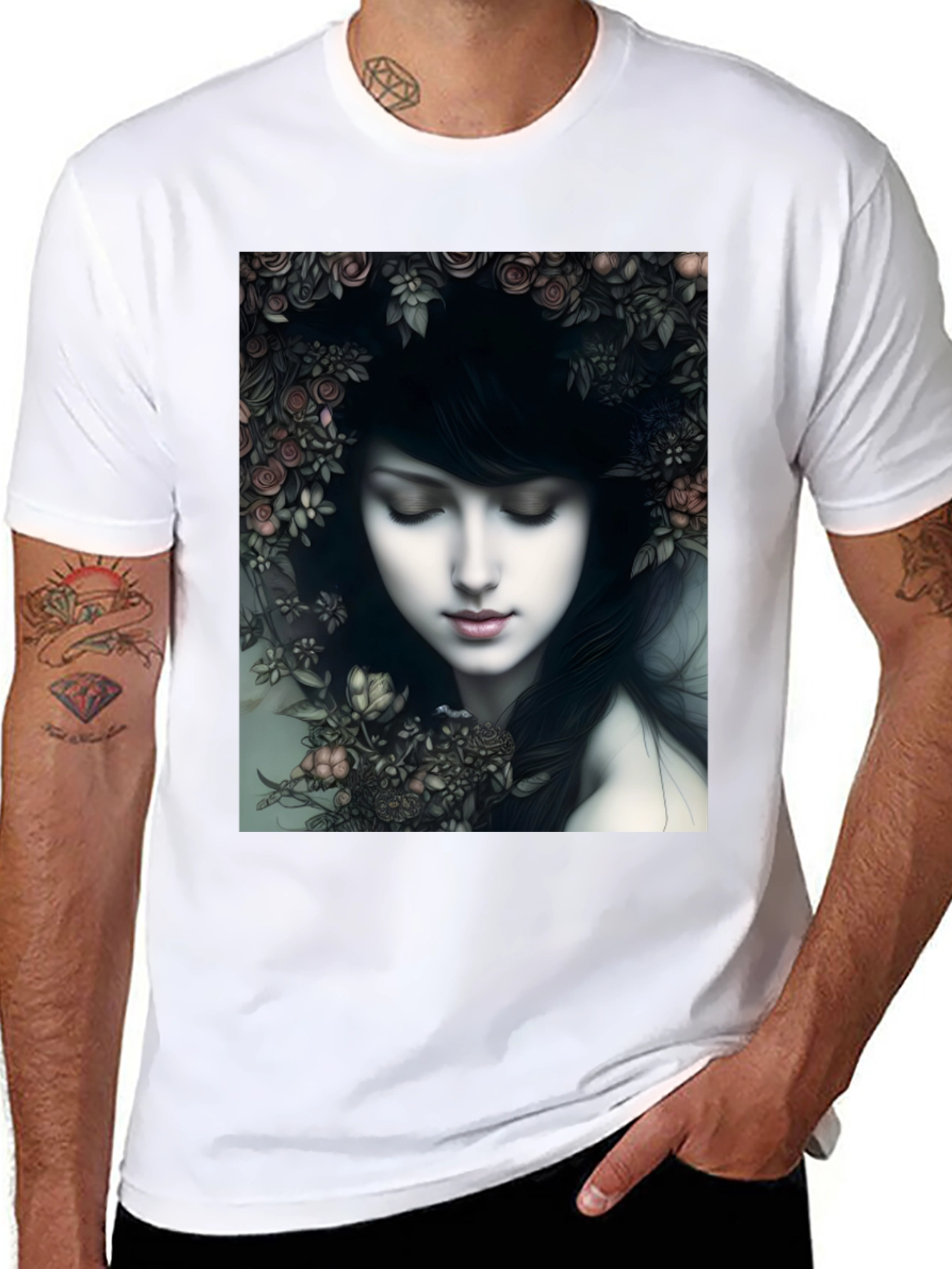 Floral Woman Graphic Black T-Shirt