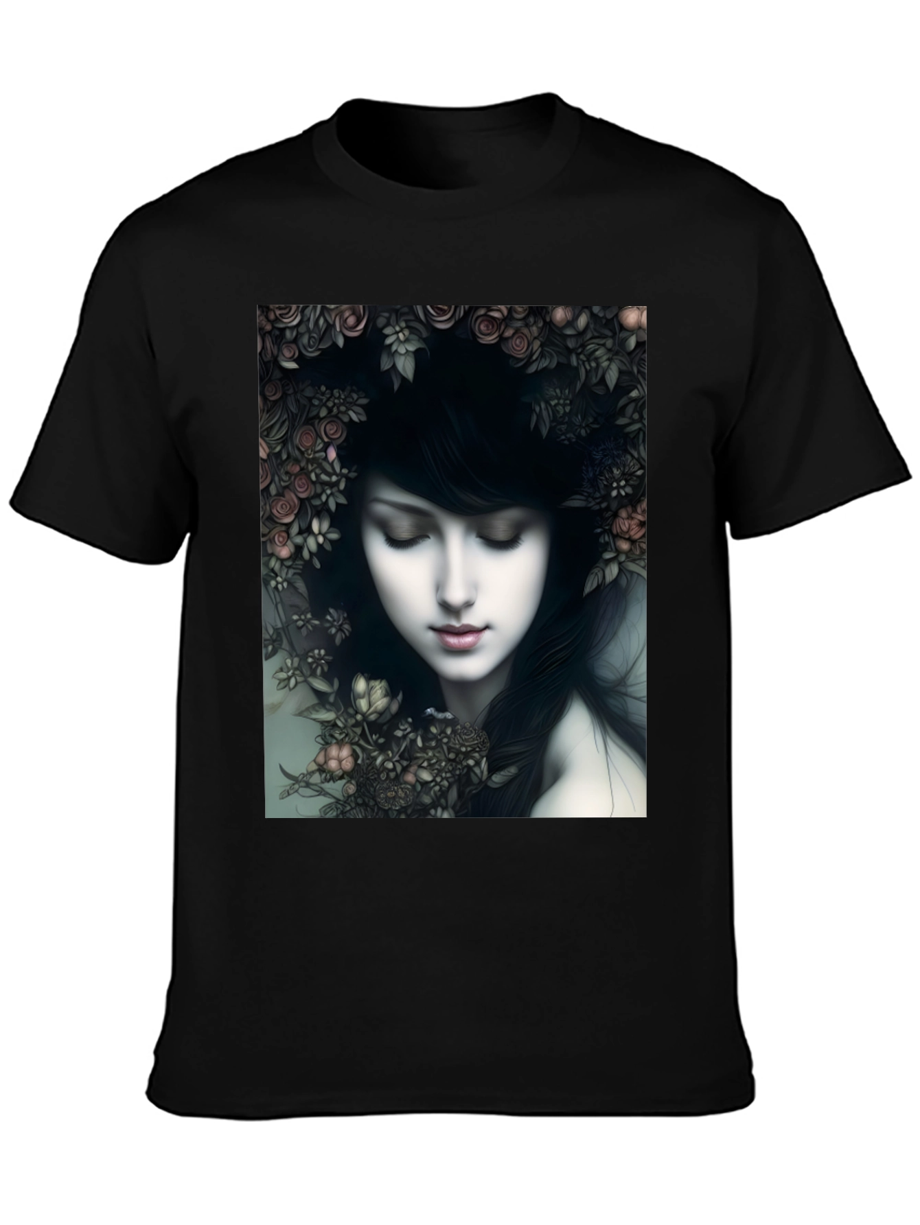 Floral Woman Graphic Black T-Shirt