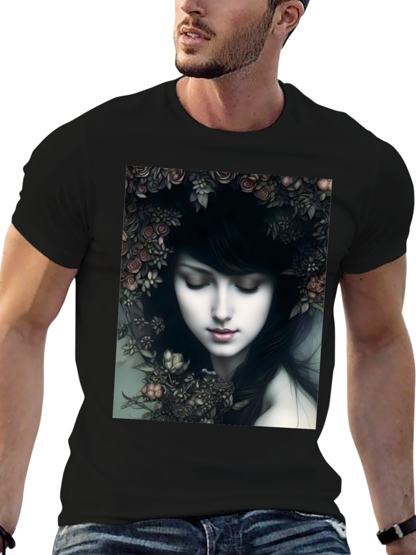 Floral Woman Graphic Black T-Shirt
