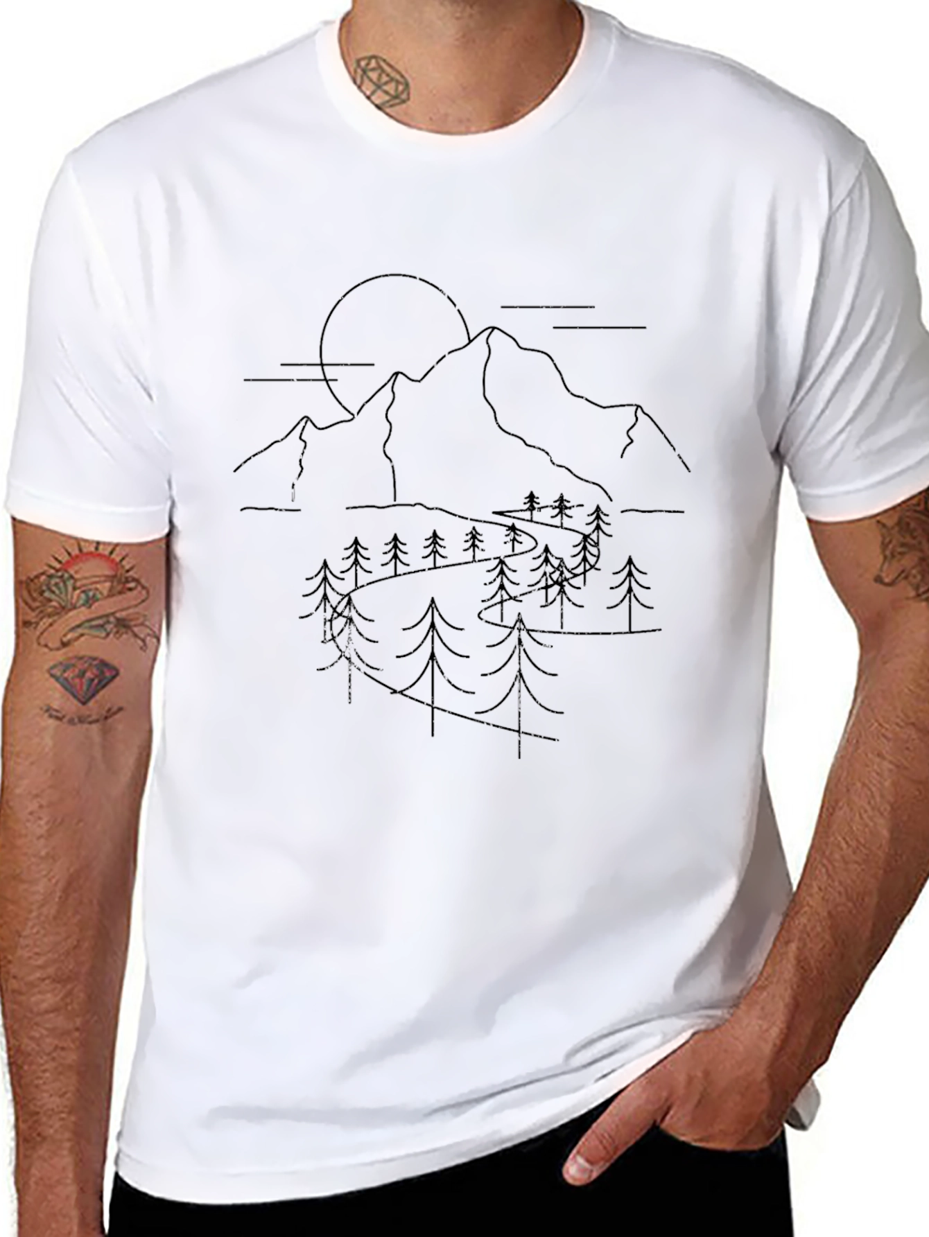 Mountain & Forest Graphic Tee - Black Cotton