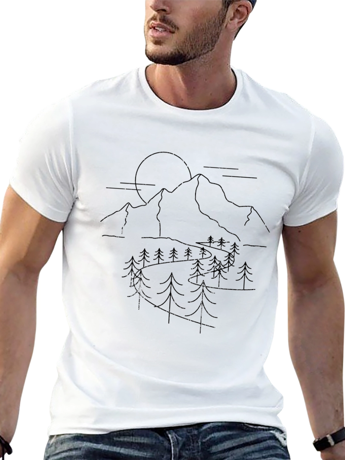 Mountain & Forest Graphic Tee - Black Cotton