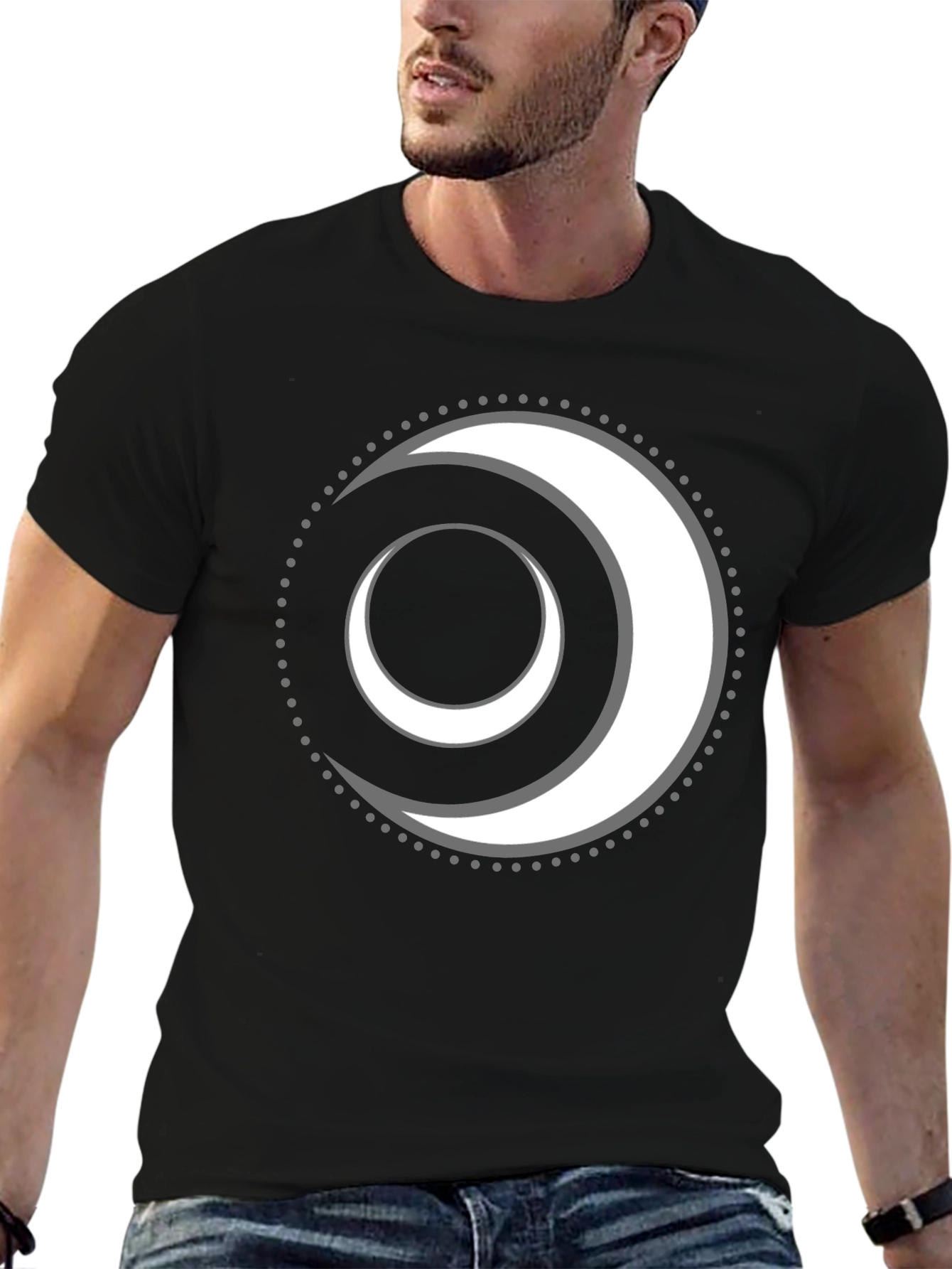 Stylish Black T-Shirt with Crescent Moon Design