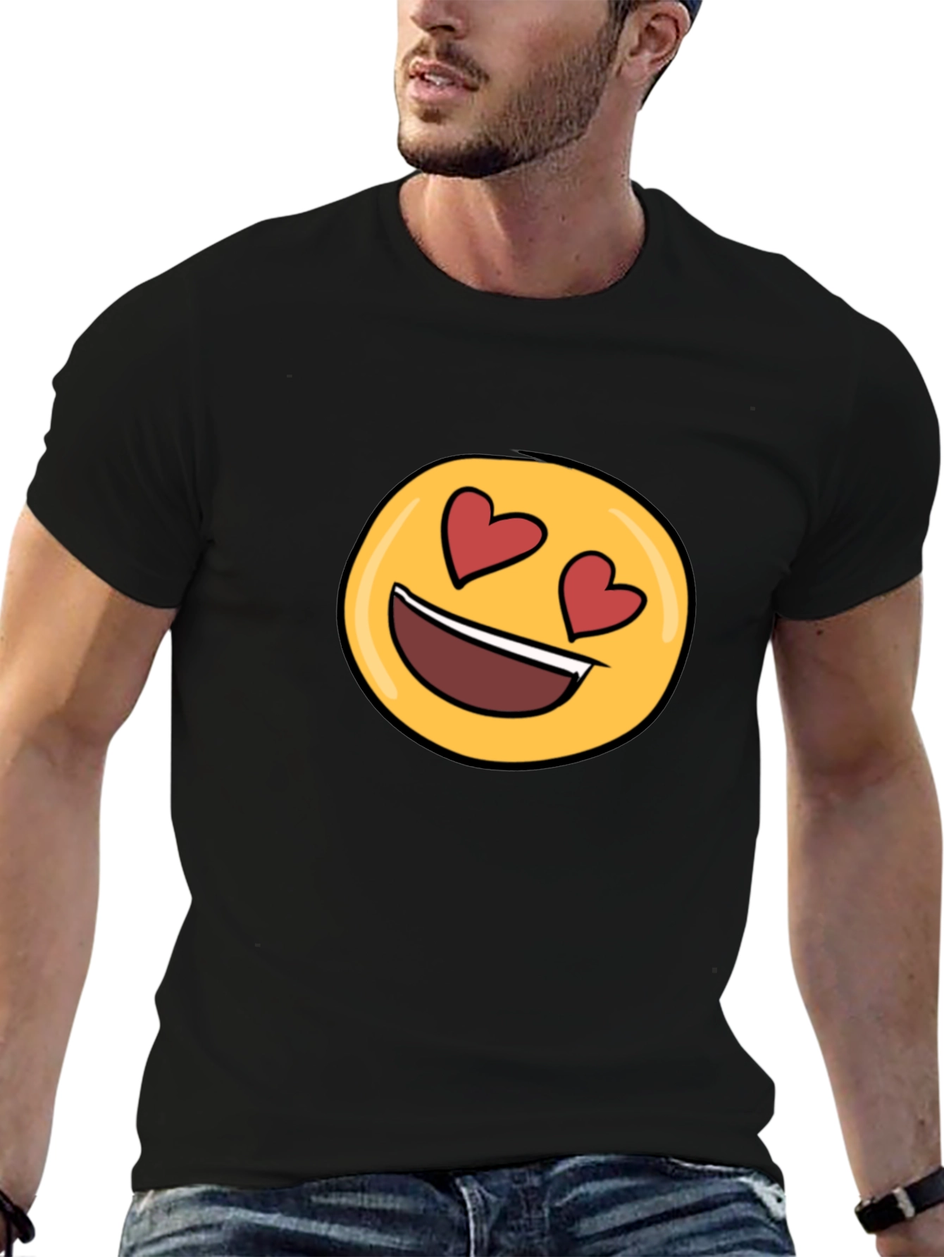 Emoji Heart Eyes Black T-Shirt - Express Your Love!