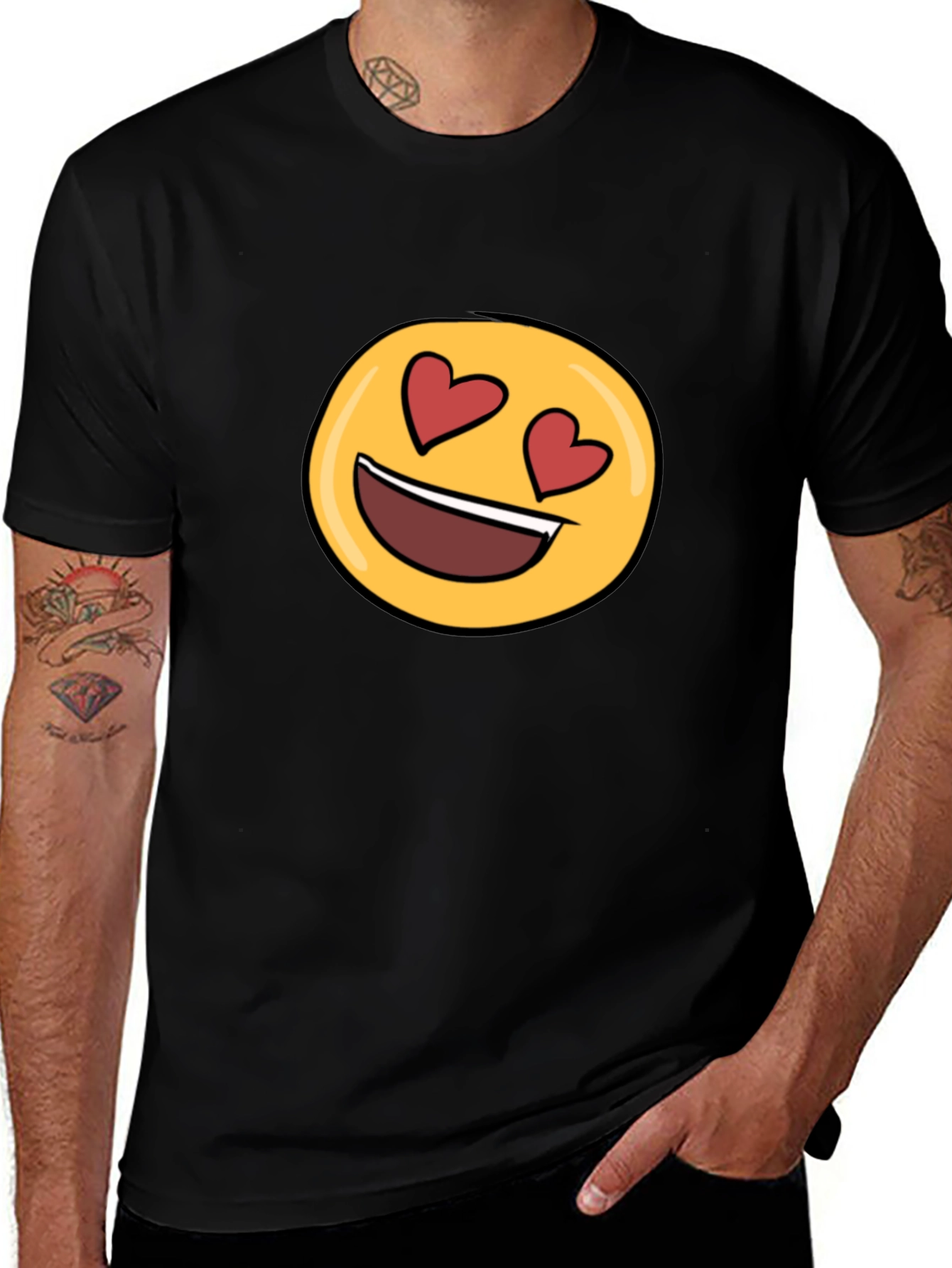 Emoji Heart Eyes Black T-Shirt - Express Your Love!