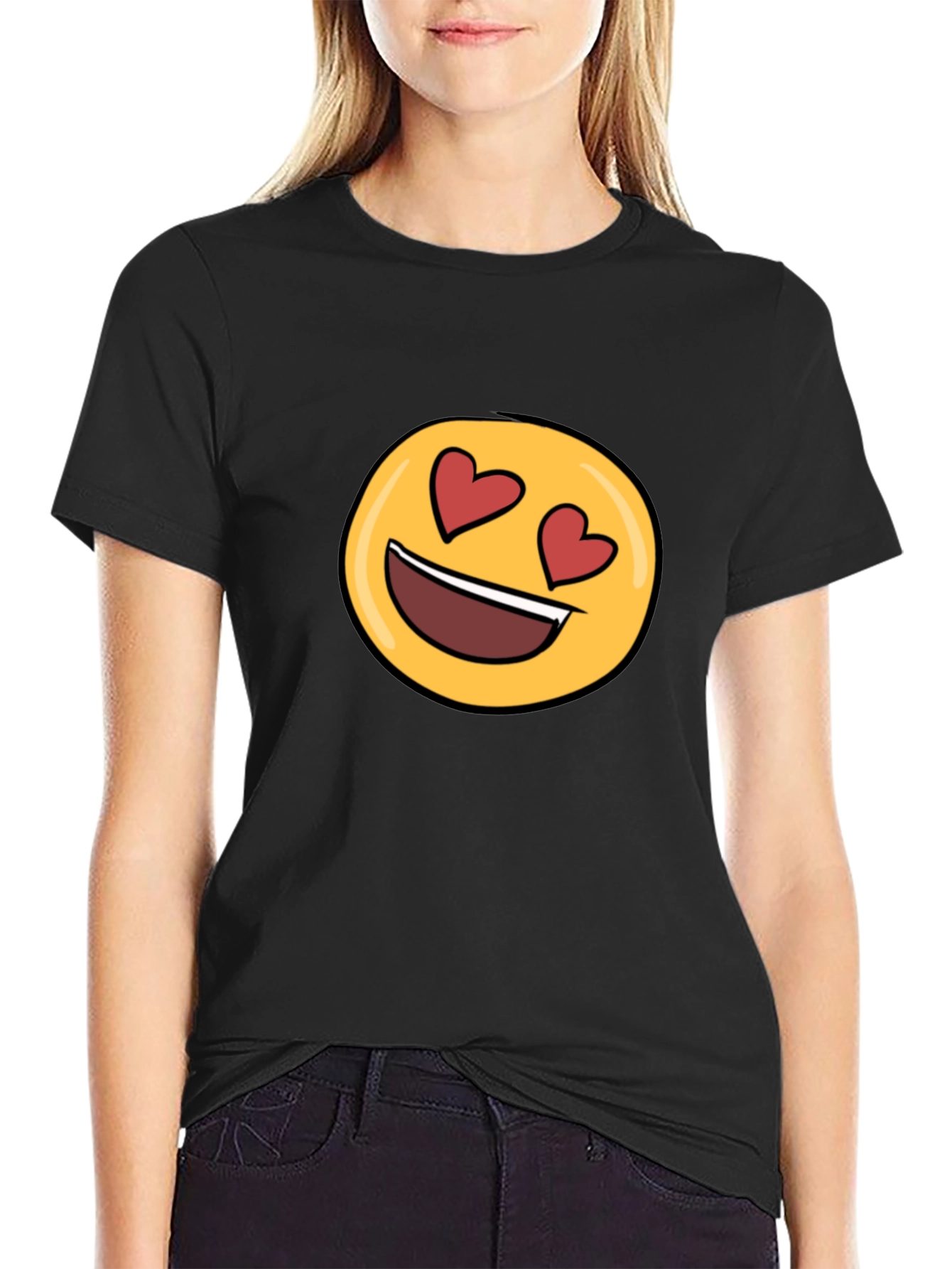 Emoji Heart Eyes Black T-Shirt - Express Your Love!