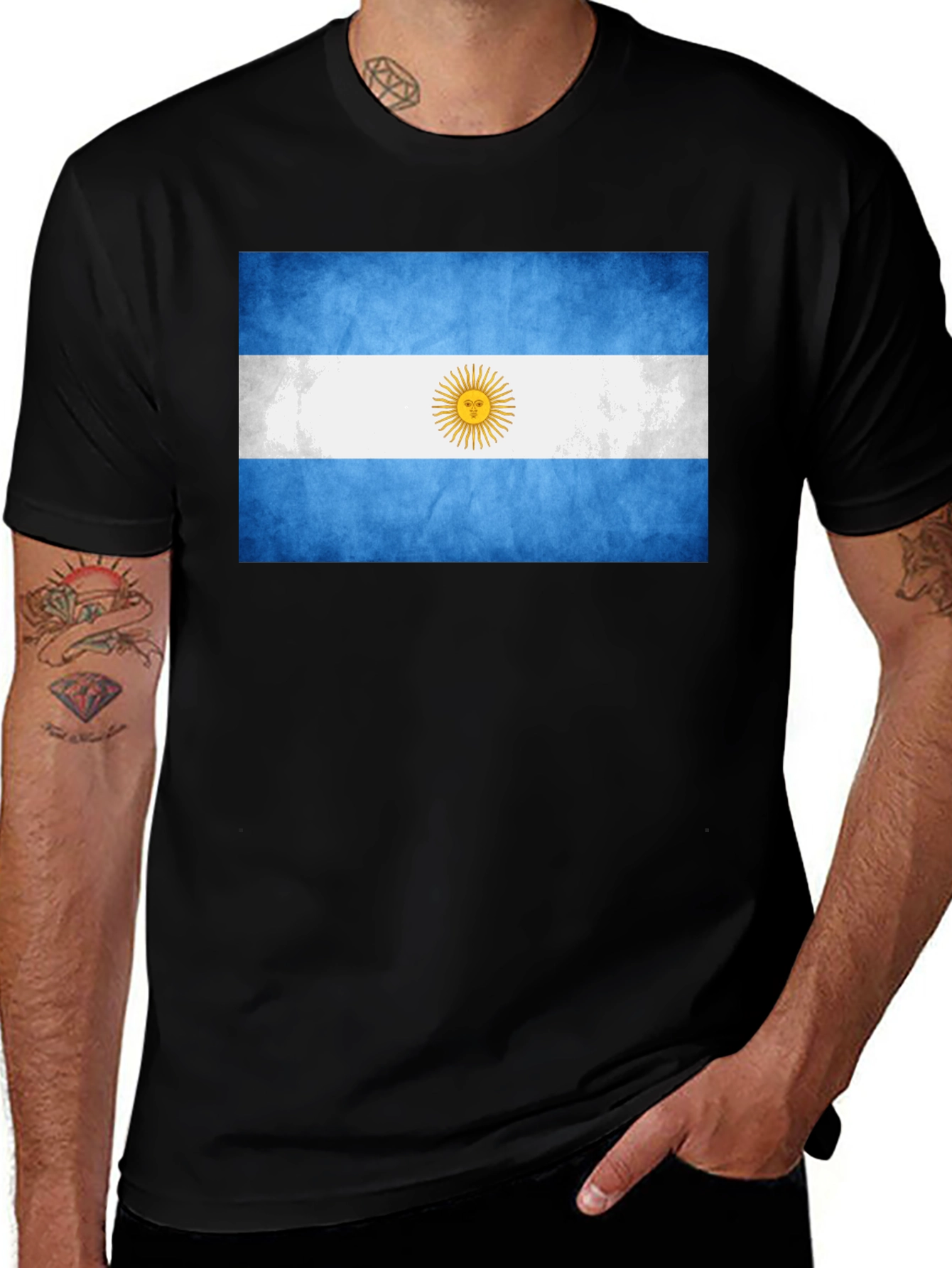 Argentina Flag Graphic Tee - Black Cotton T-Shirt