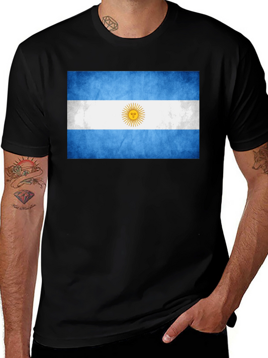 Argentina Flag Graphic Tee - Black Cotton T-Shirt