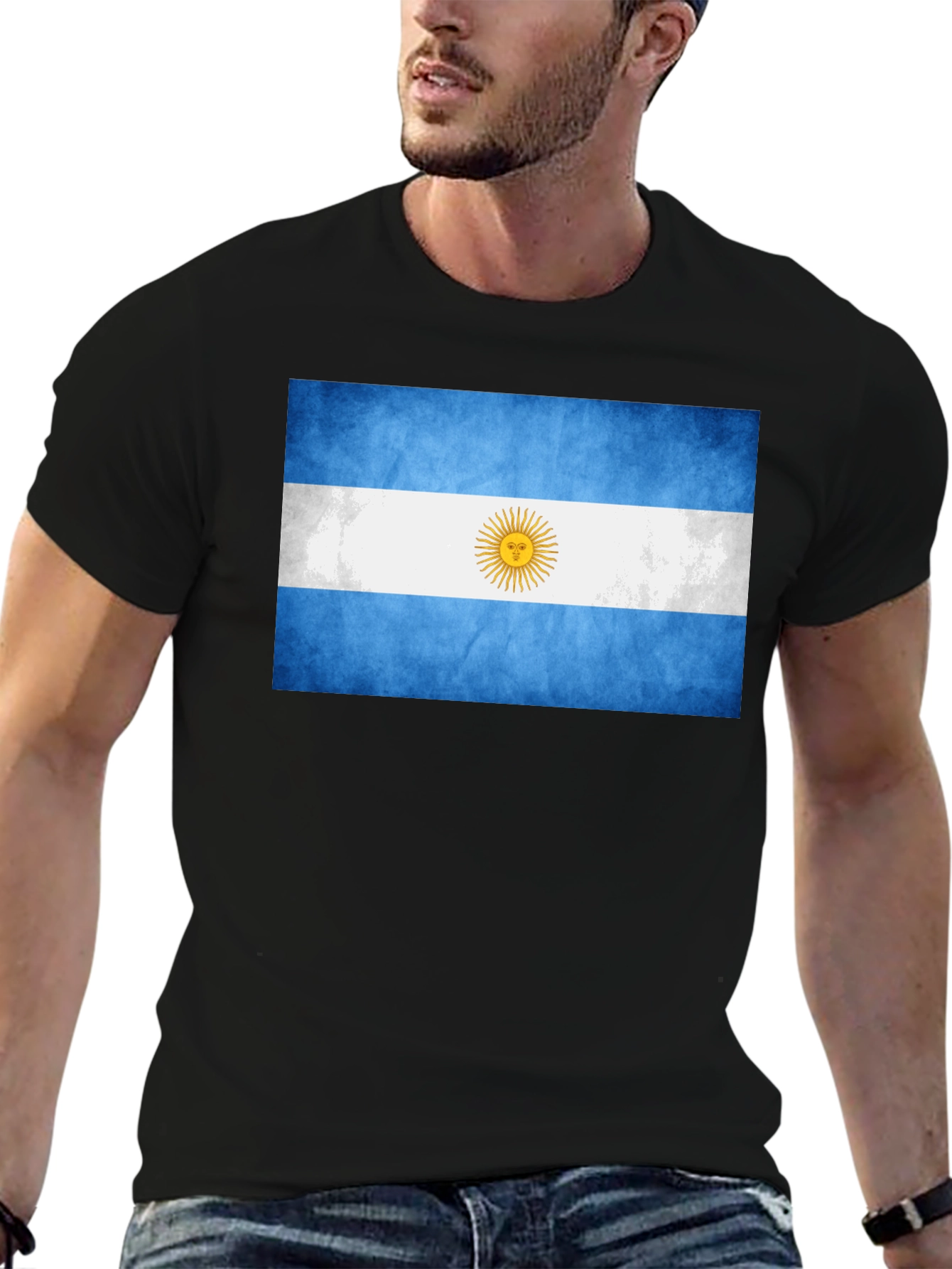 Argentina Flag Graphic Tee - Black Cotton T-Shirt