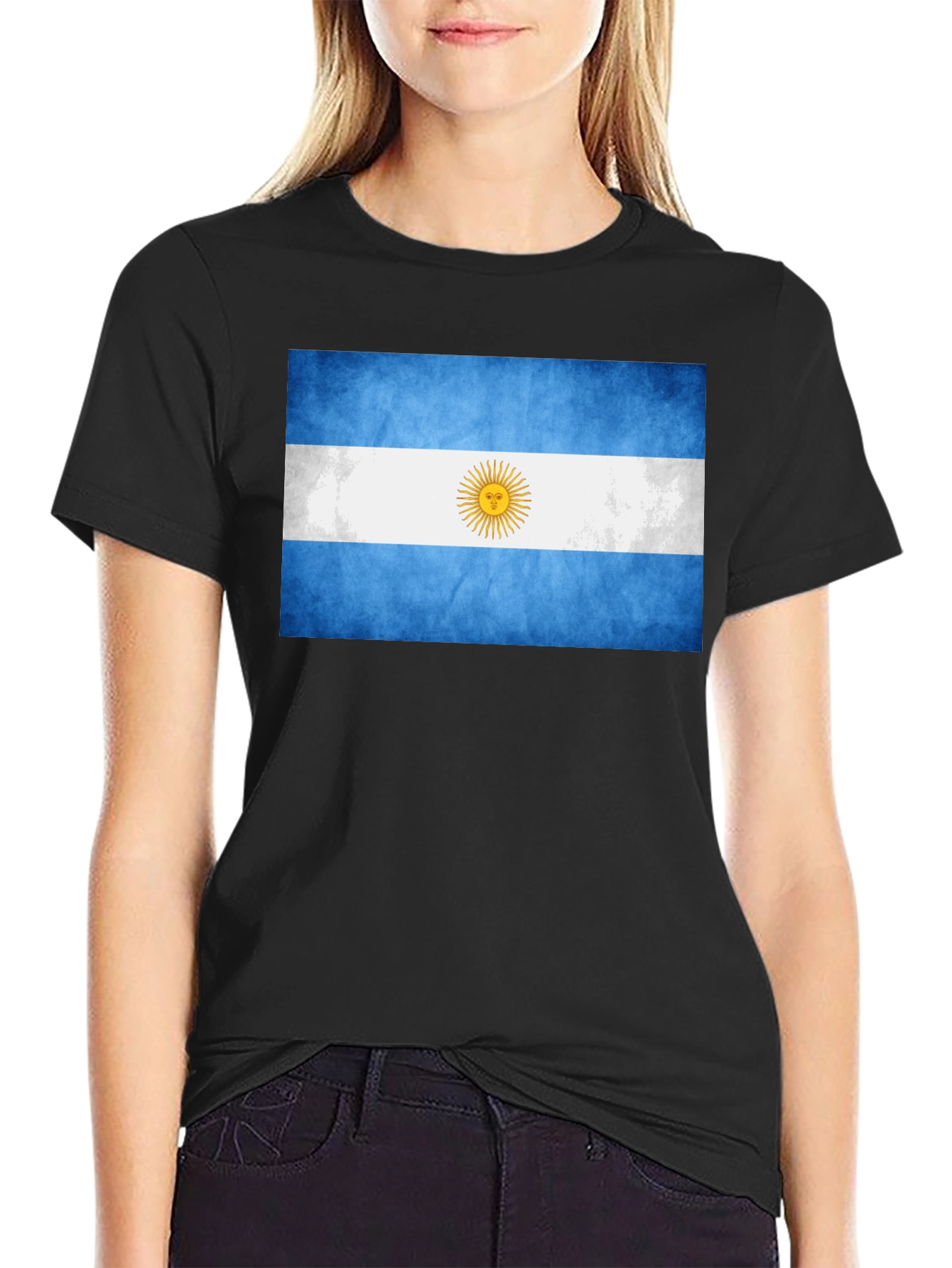Argentina Flag Graphic Tee - Black Cotton T-Shirt