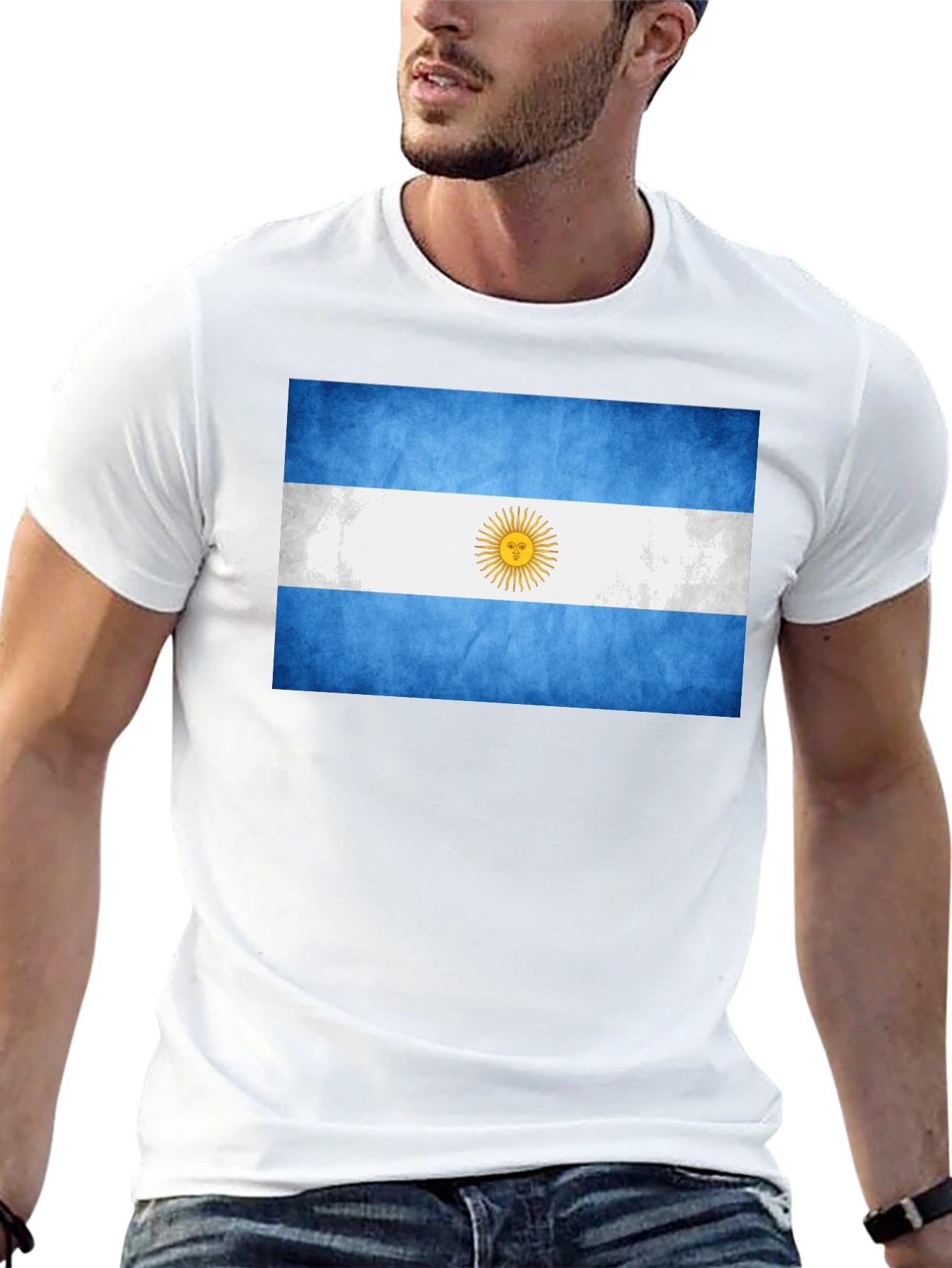 Argentina Flag Graphic Tee - Black Cotton T-Shirt