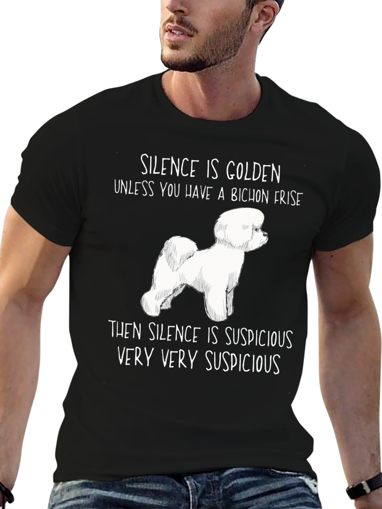 Bichon Frise Suspicious Silence Graphic T-Shirt