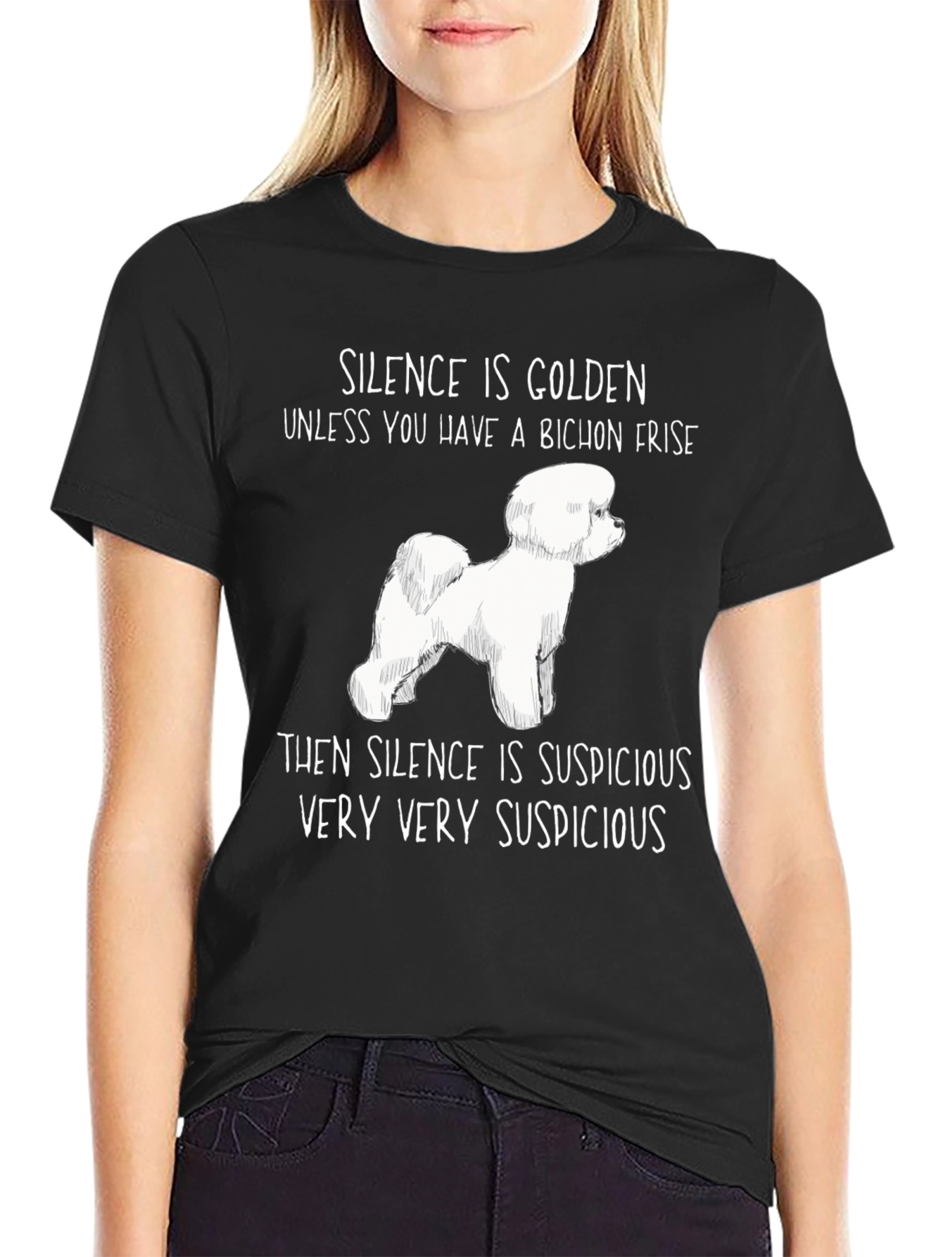 Bichon Frise Suspicious Silence Graphic T-Shirt