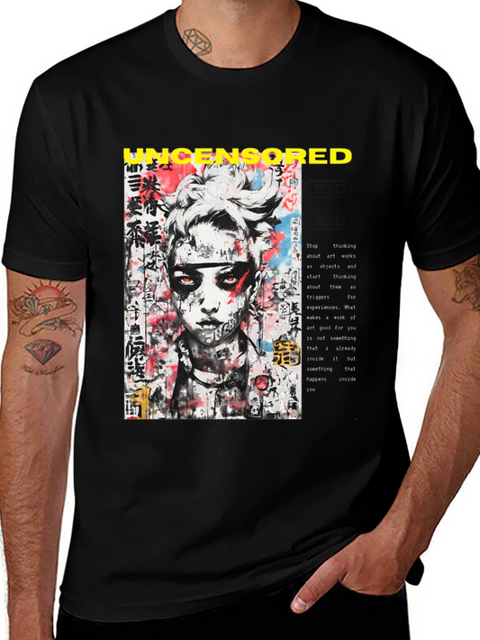 Edgy Uncensored Graphic Print Black T-Shirt