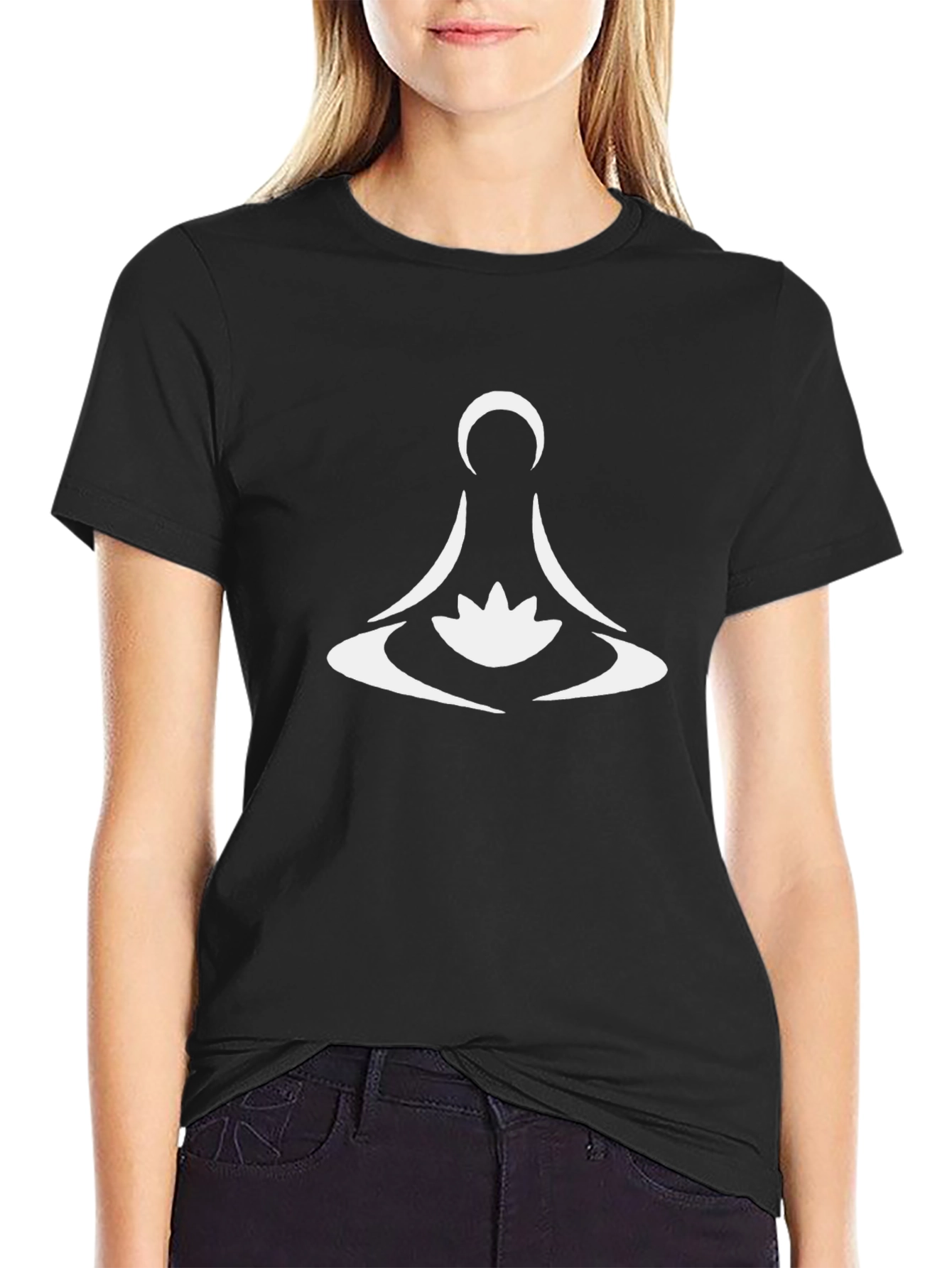 Meditative Lotus Graphic T-Shirt - Black