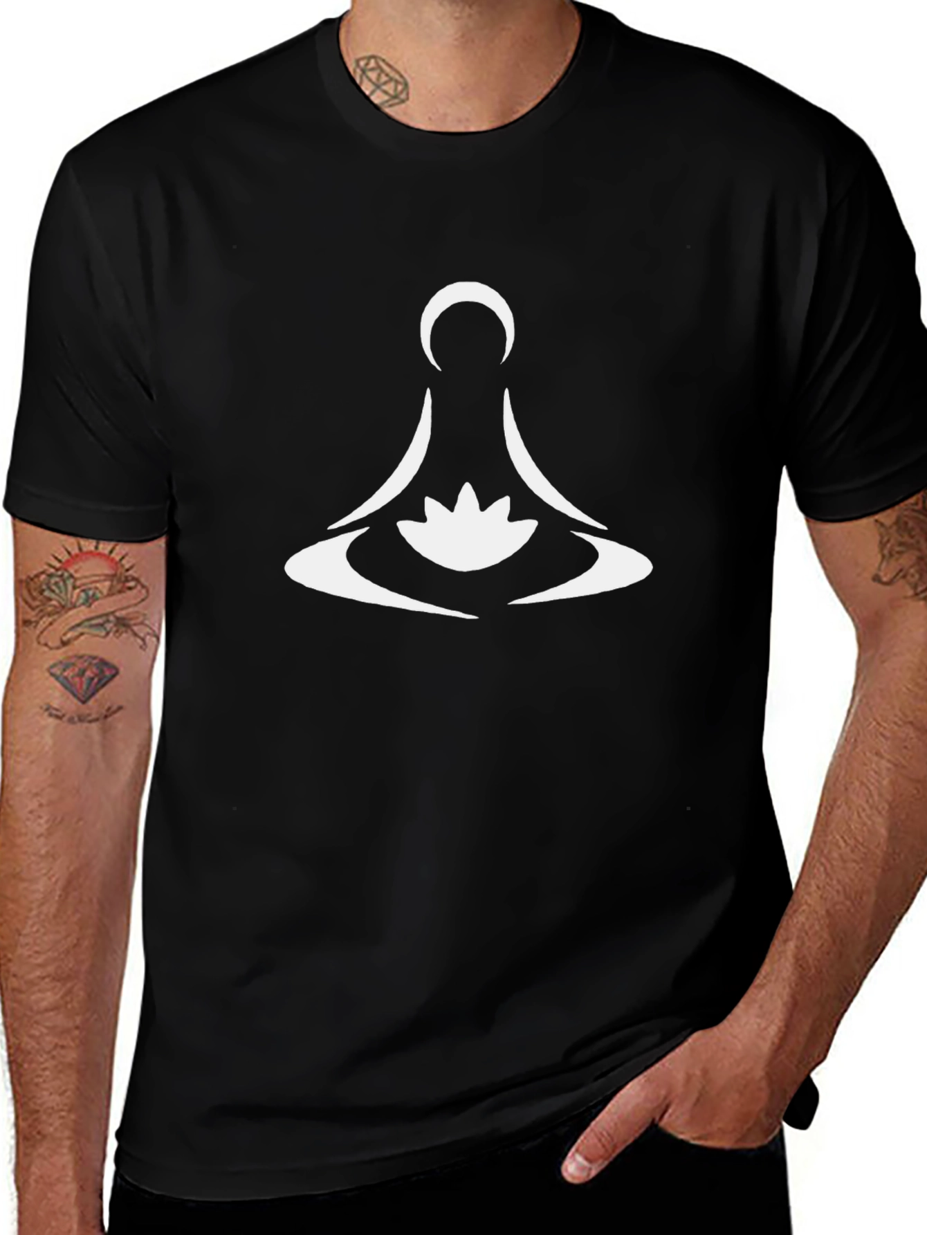 Meditative Lotus Graphic T-Shirt - Black
