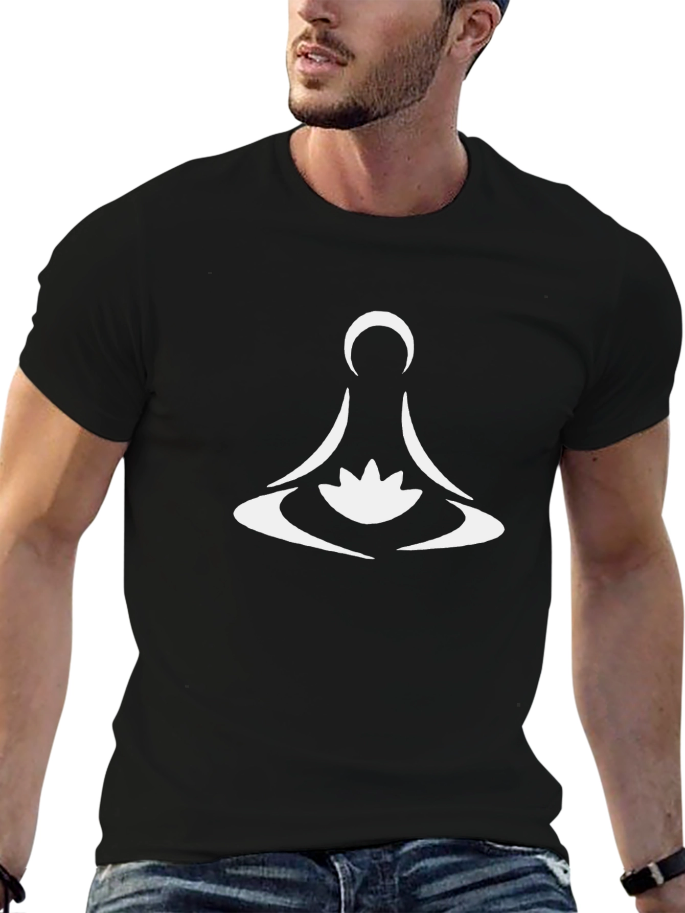 Meditative Lotus Graphic T-Shirt - Black