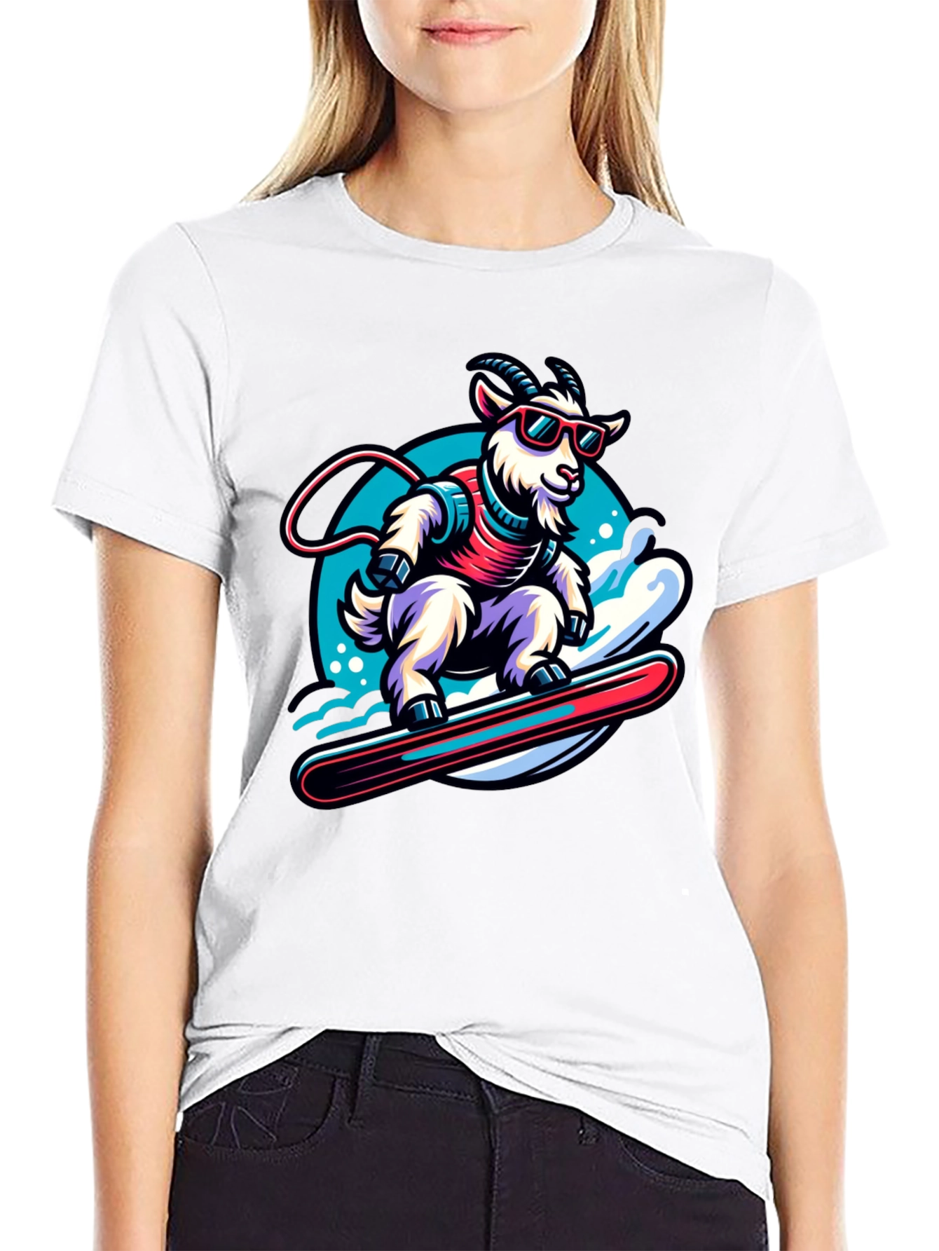 Goat Snowboarding T-Shirt - Cool Cartoon Graphic Tee
