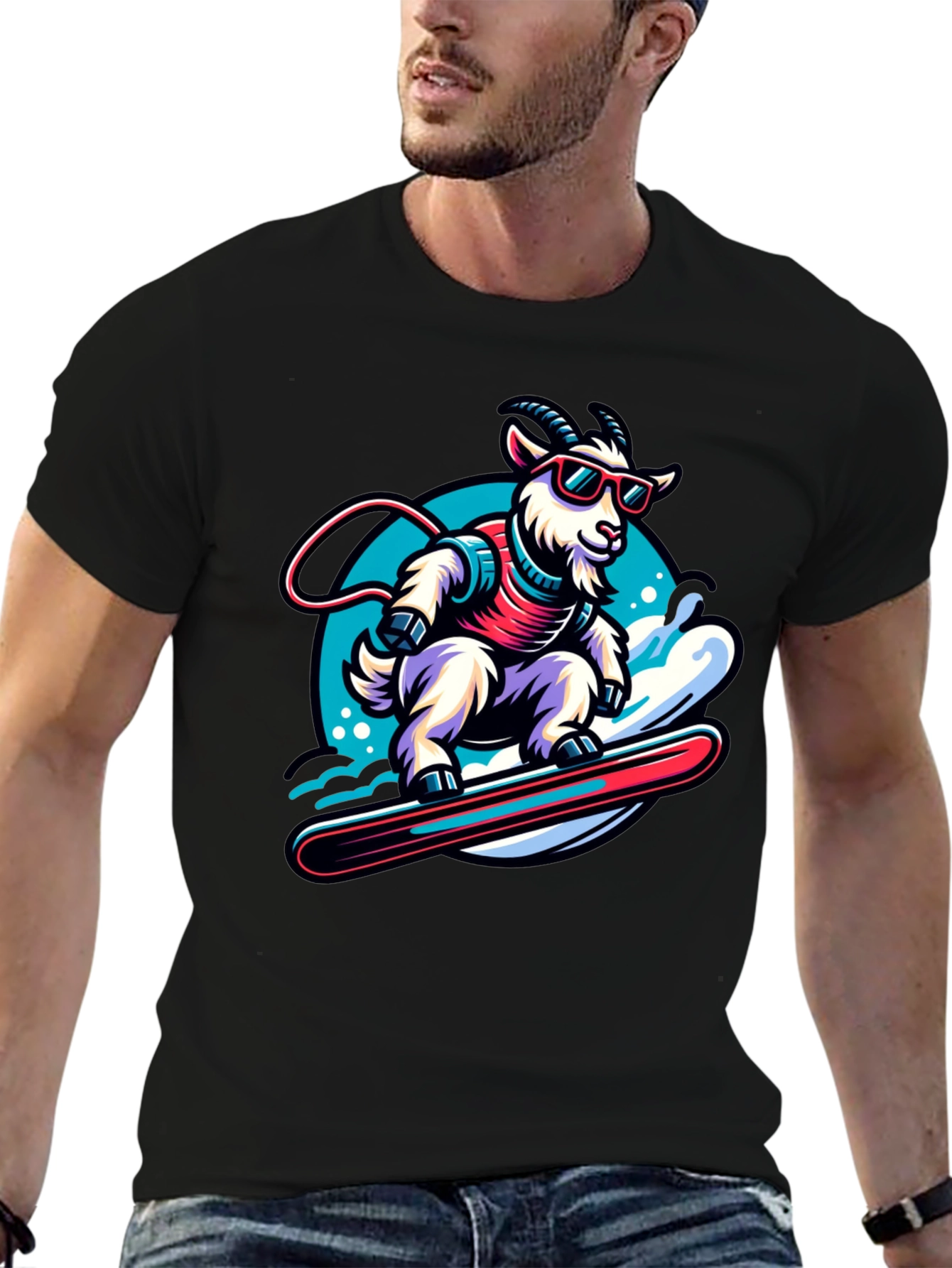 Goat Snowboarding T-Shirt - Cool Cartoon Graphic Tee