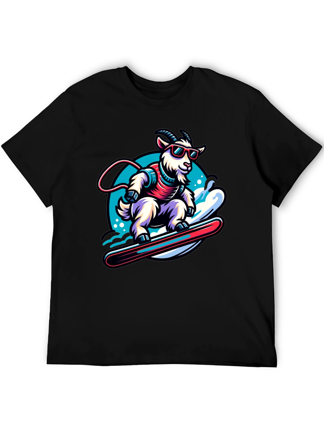 Goat Snowboarding T-Shirt - Cool Cartoon Graphic Tee