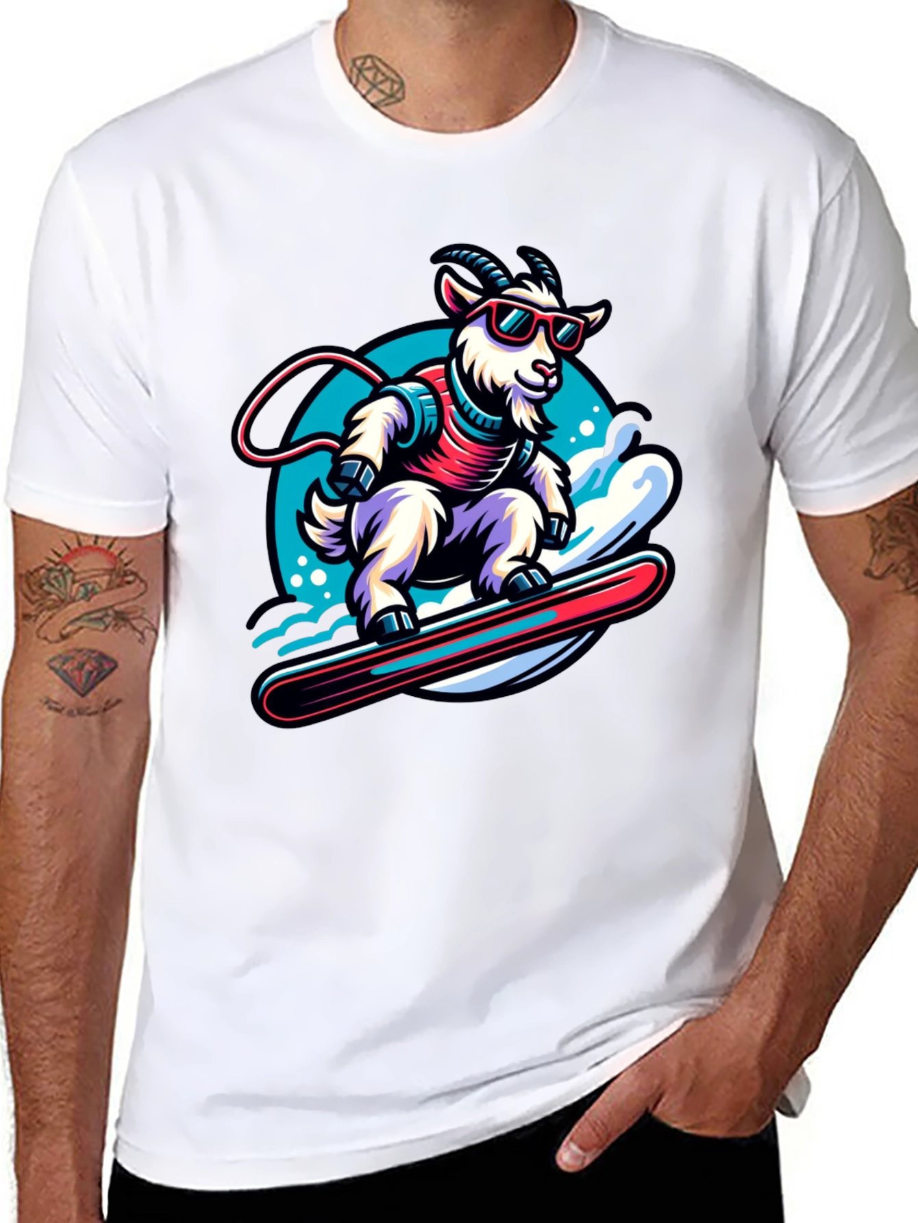 Goat Snowboarding T-Shirt - Cool Cartoon Graphic Tee