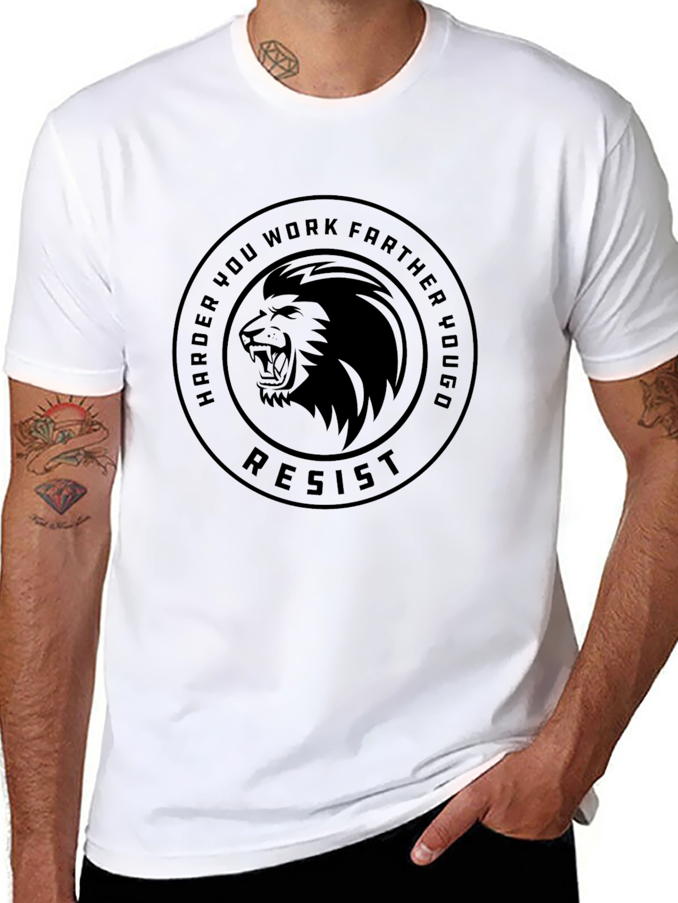 Motivational Lion Resist Graphic Tee - Black