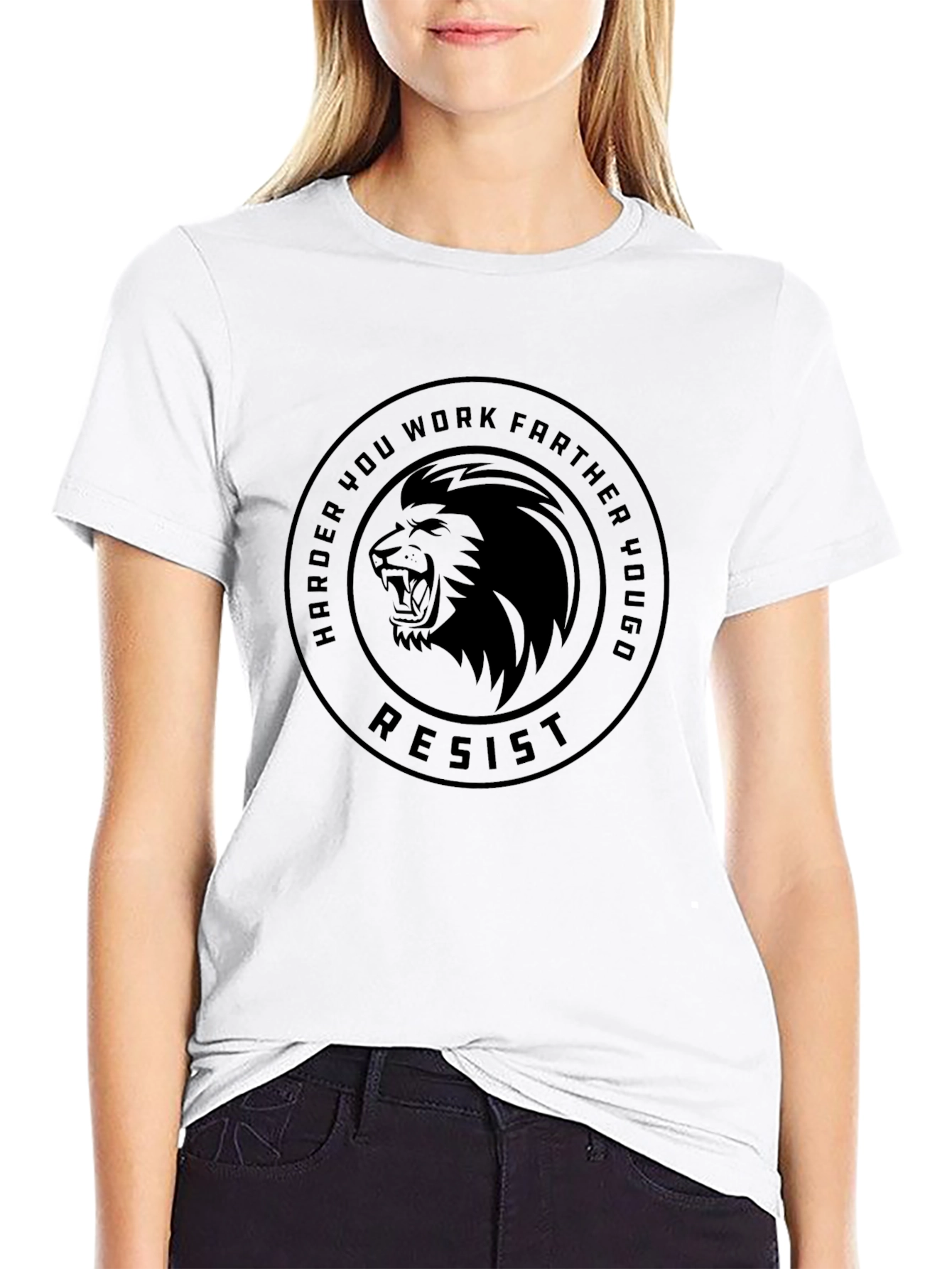 Motivational Lion Resist Graphic Tee - Black