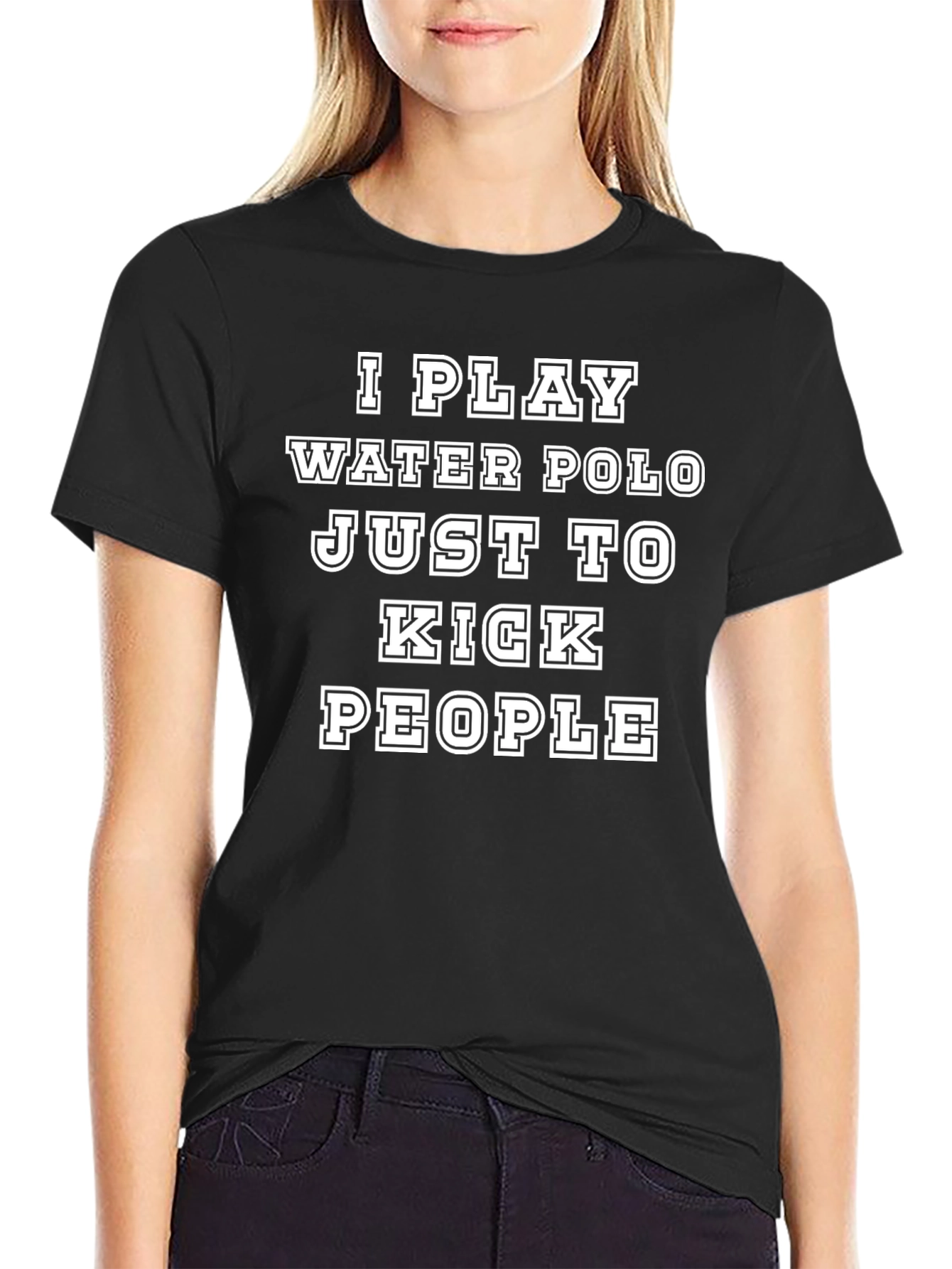 Water Polo Kick People Black Cotton T-Shirt