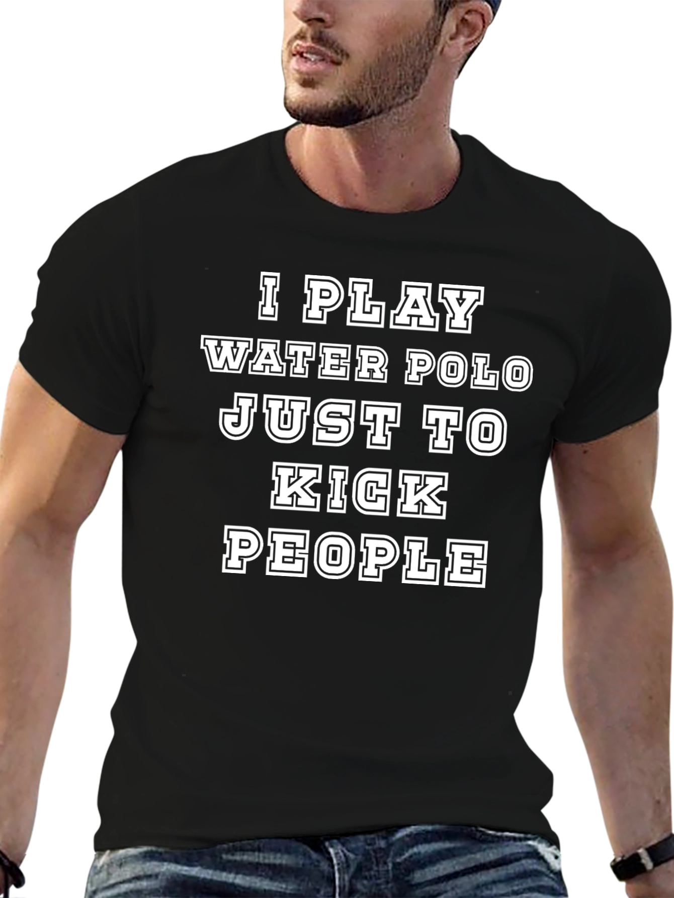 Water Polo Kick People Black Cotton T-Shirt