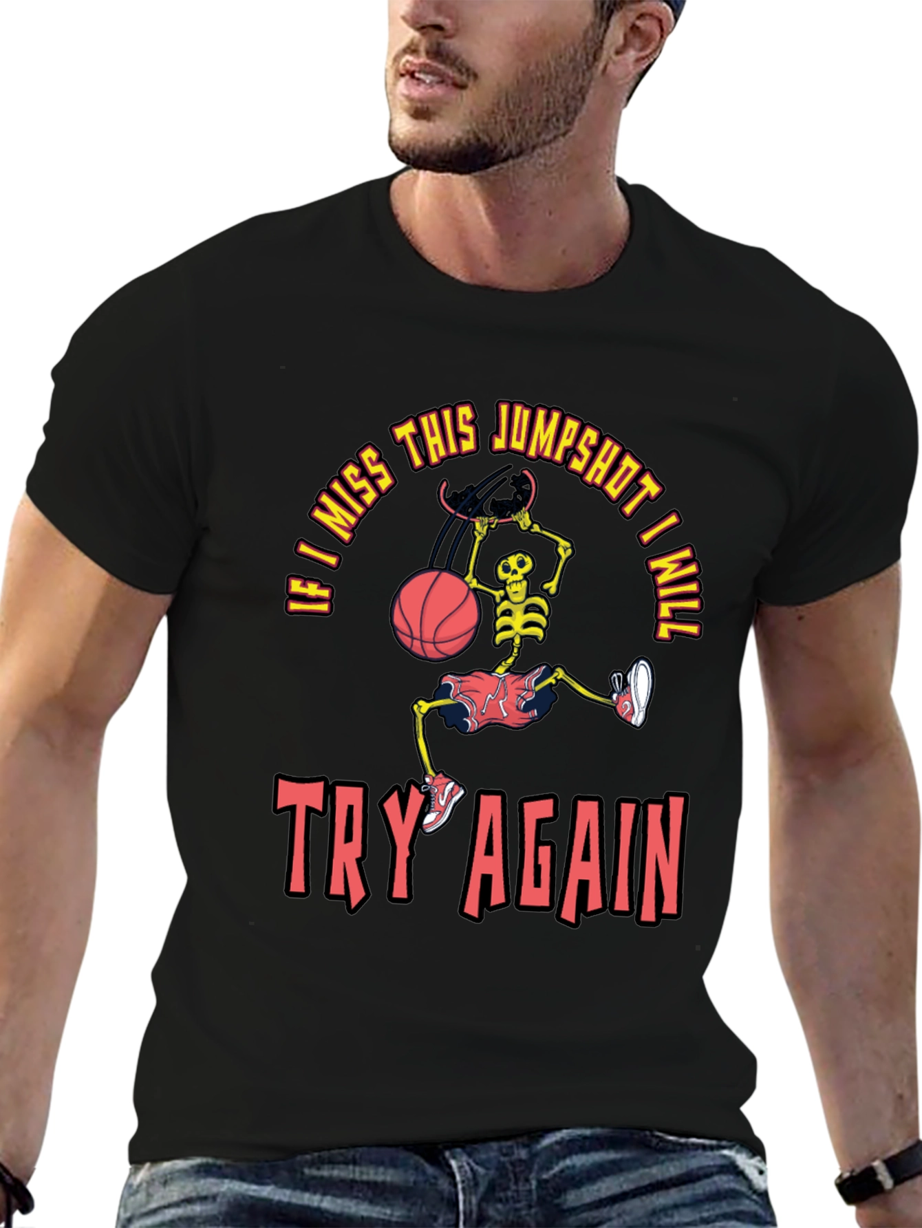 Jump Shot Skeleton Graphic T-Shirt