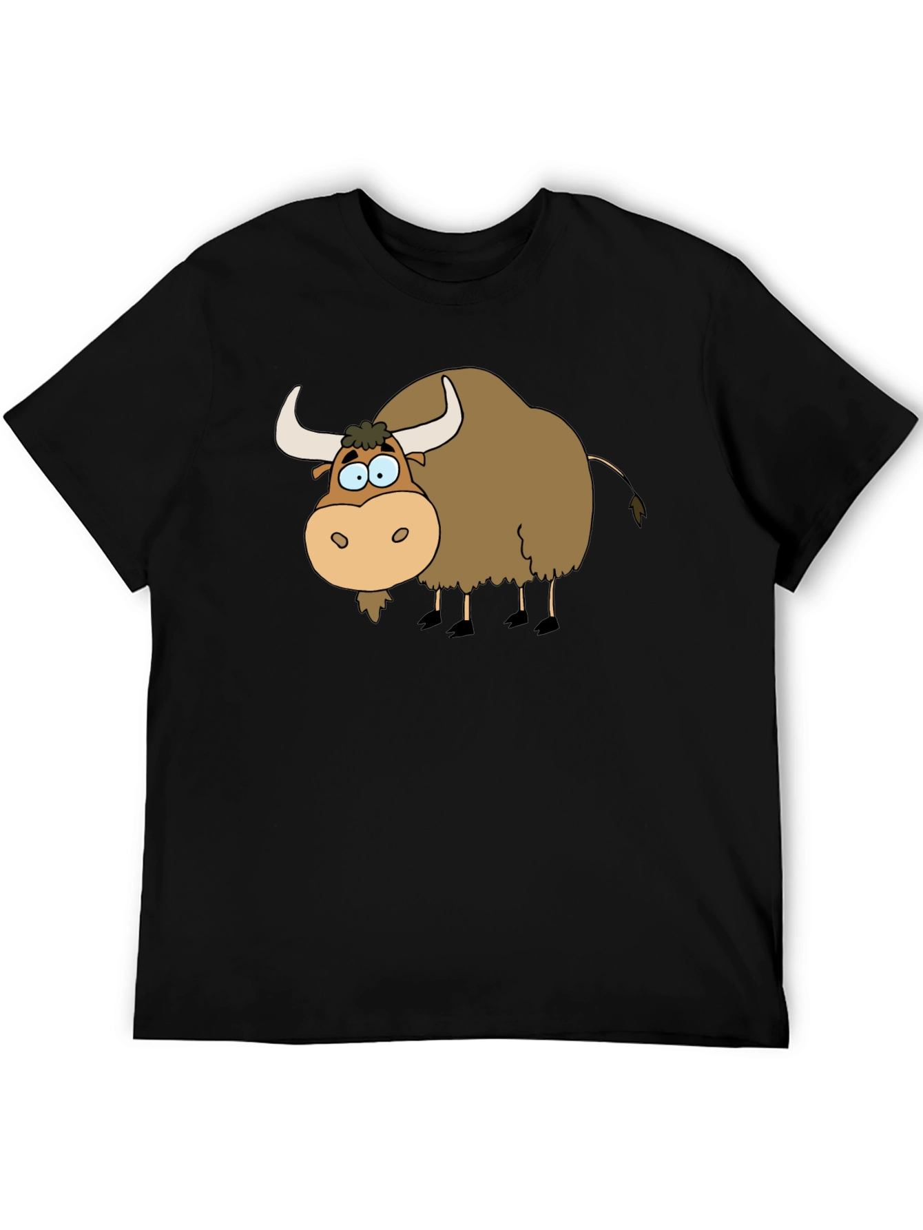 Cartoon Yak Graphic Tee - Black Cotton T-Shirt
