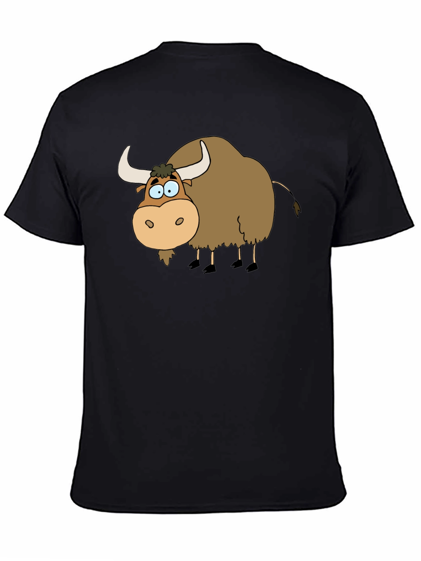 Cartoon Yak Graphic Tee - Black Cotton T-Shirt