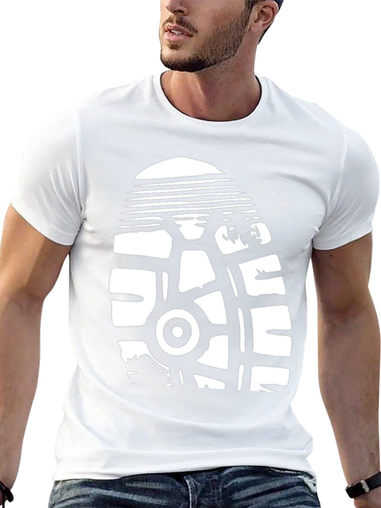 Black T-Shirt with White Shoe Tread Graphic Print