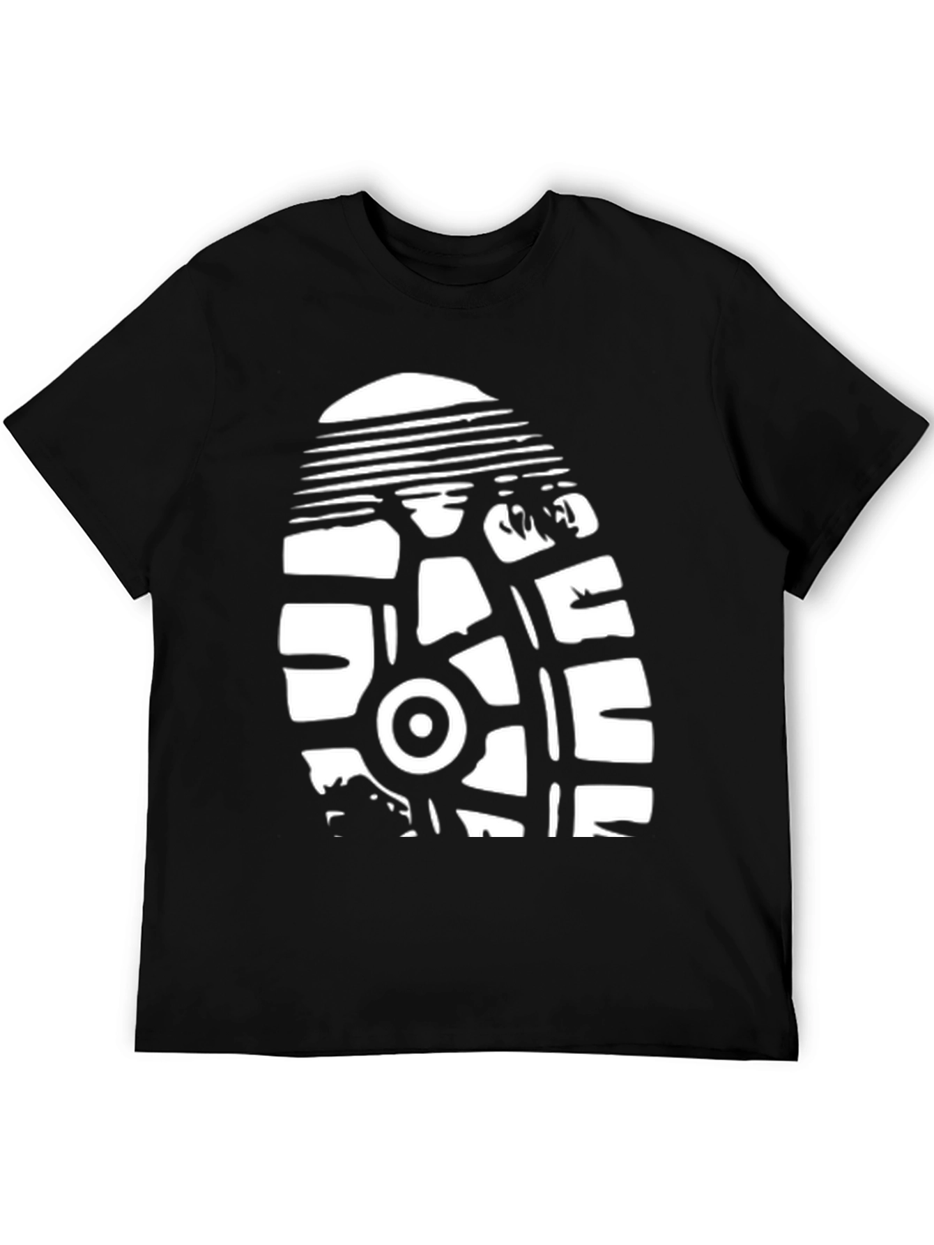 Black T-Shirt with White Shoe Tread Graphic Print