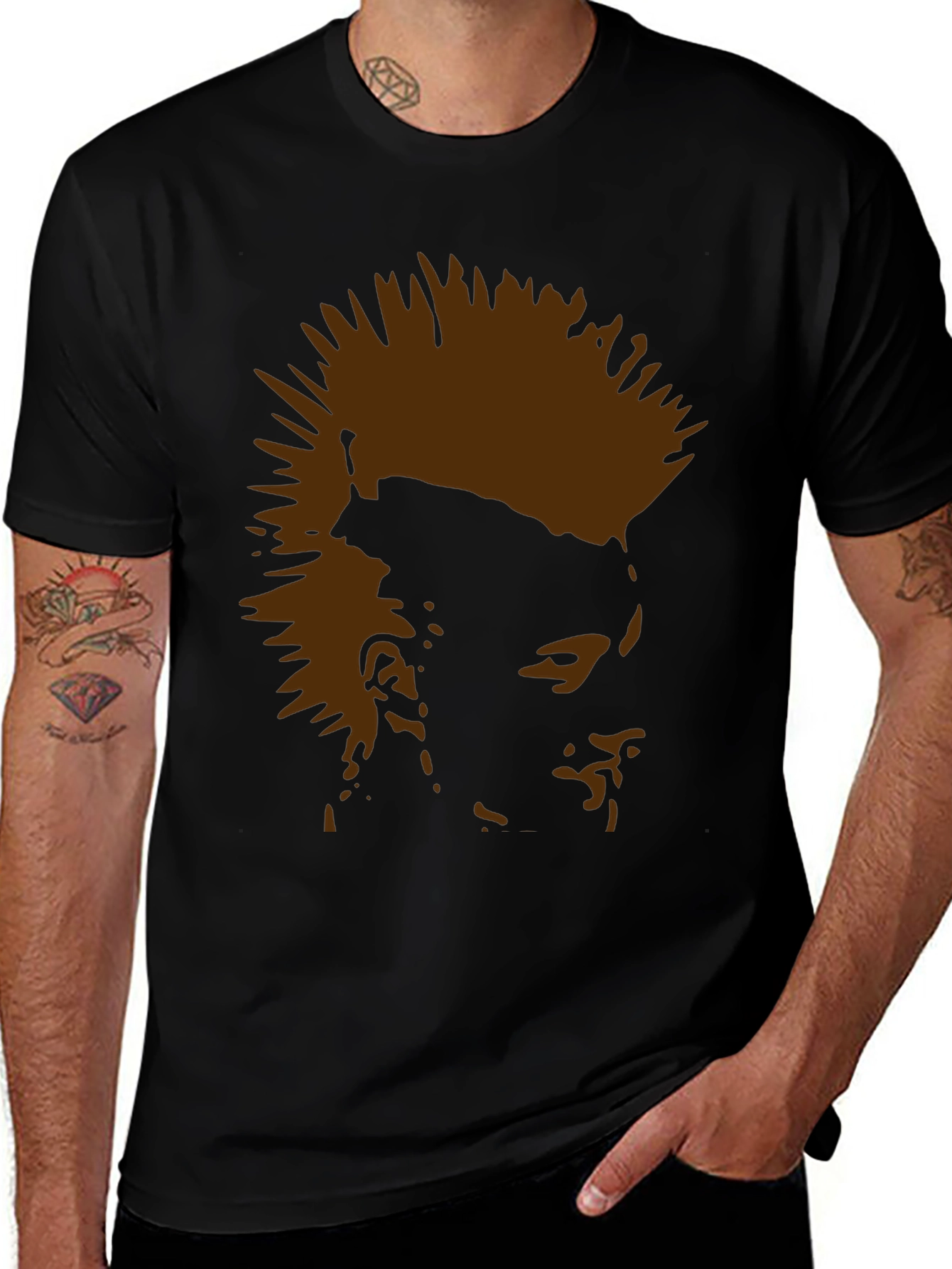 Punk Silhouette Graphic Tee - Black Cotton T-Shirt