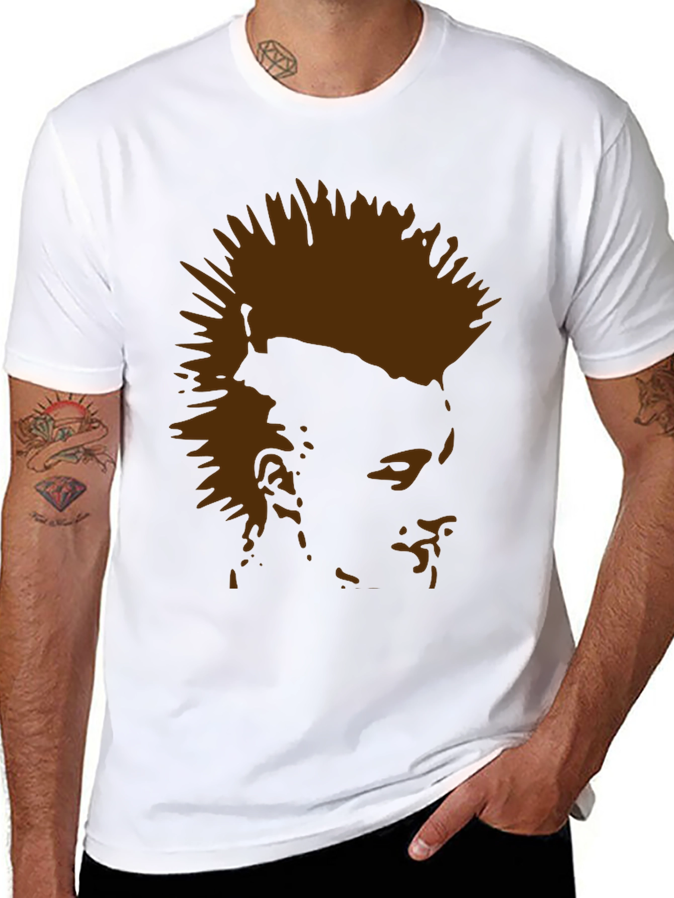 Punk Silhouette Graphic Tee - Black Cotton T-Shirt