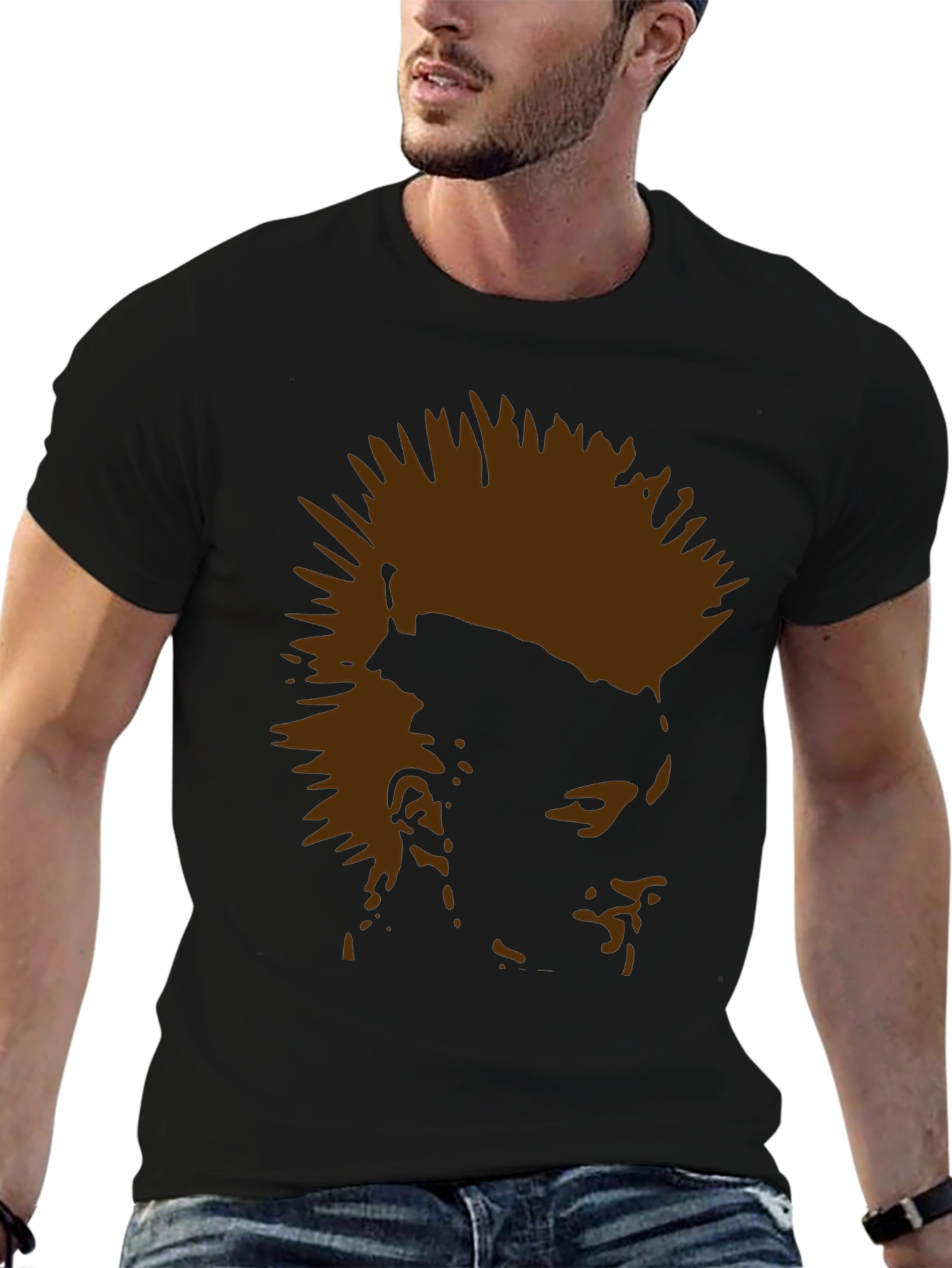 Punk Silhouette Graphic Tee - Black Cotton T-Shirt