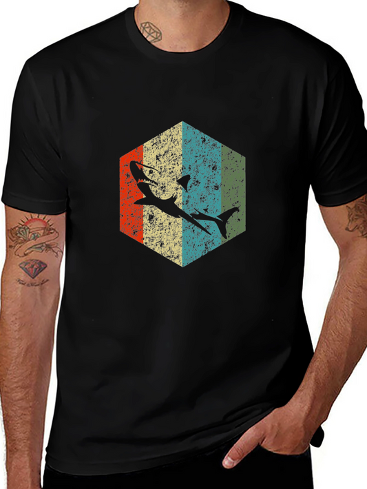 Retro Shark Graphic Tee - Black Cotton Blend
