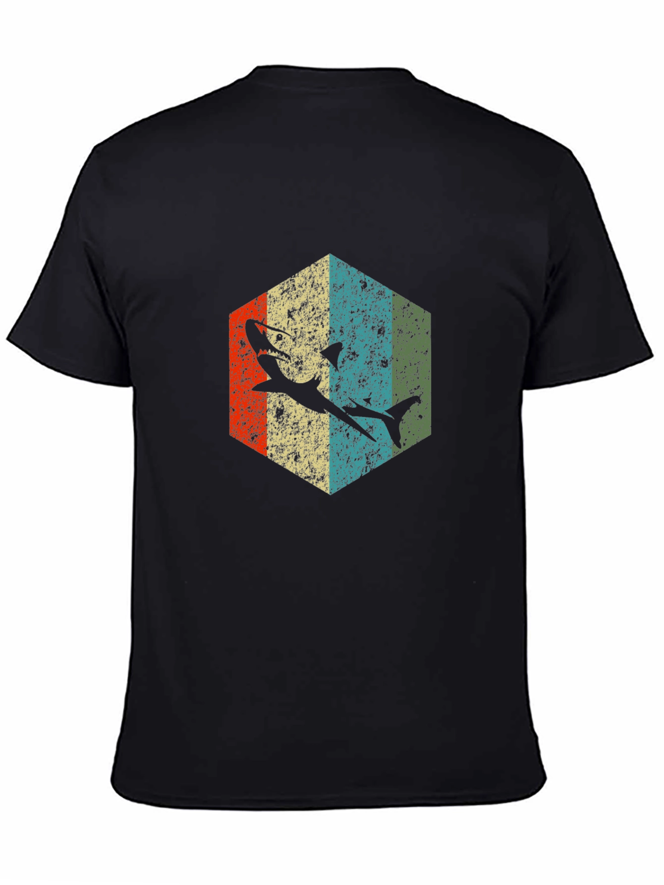 Retro Shark Graphic Tee - Black Cotton Blend