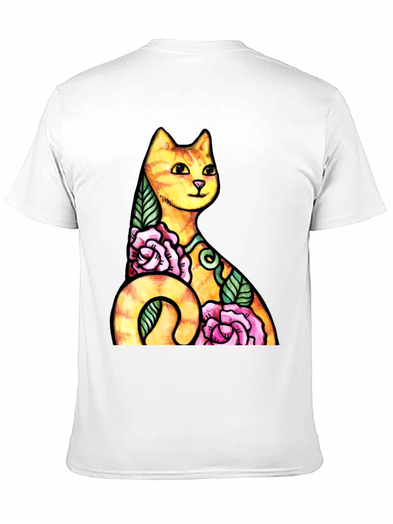 Cat & Roses Graphic Tee - Mens Black T-Shirt