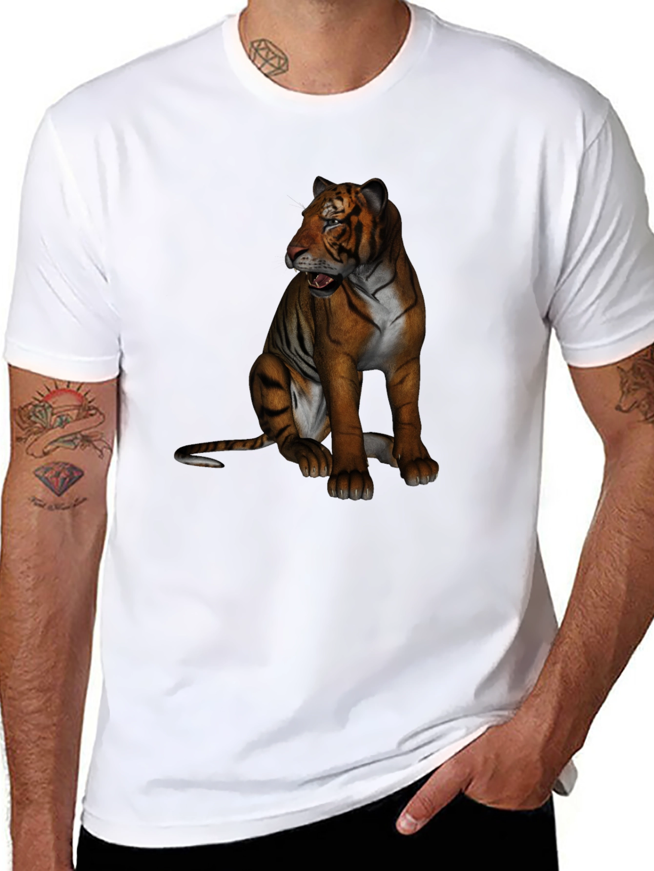 Tiger Graphic Print Crew Neck T-Shirt