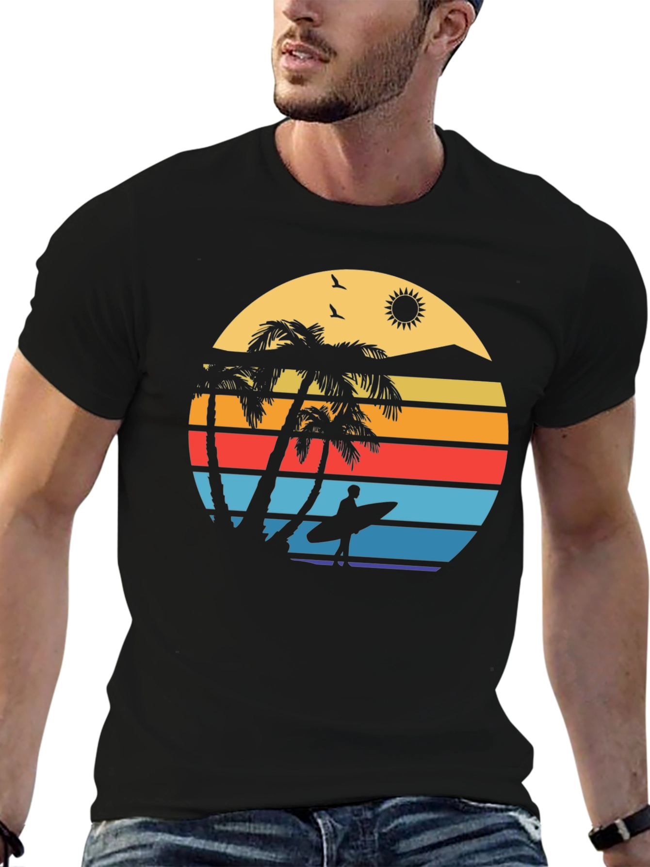 Retro Sunset Surfer Graphic Tee - Island Vibes
