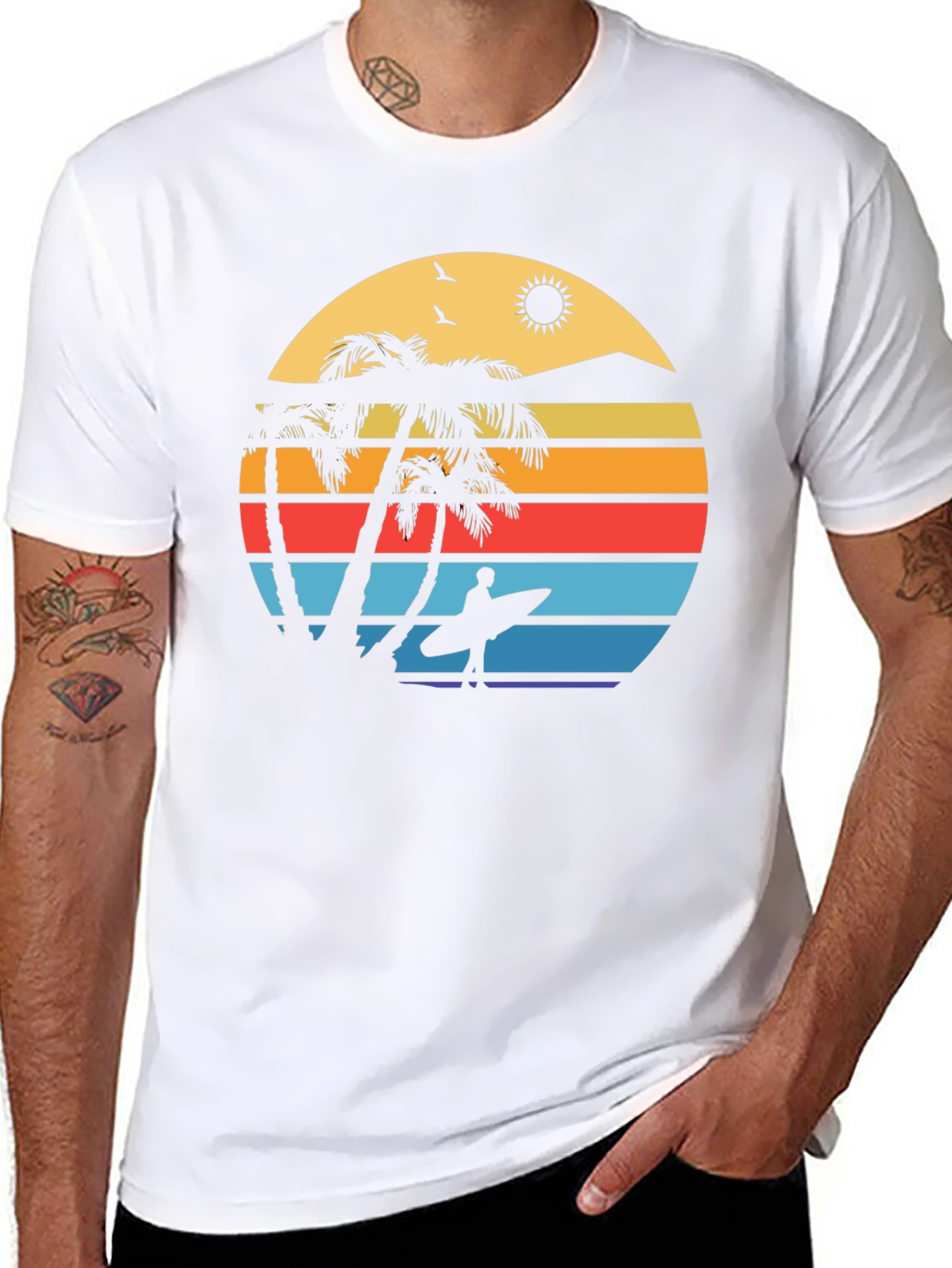 Retro Sunset Surfer Graphic Tee - Island Vibes