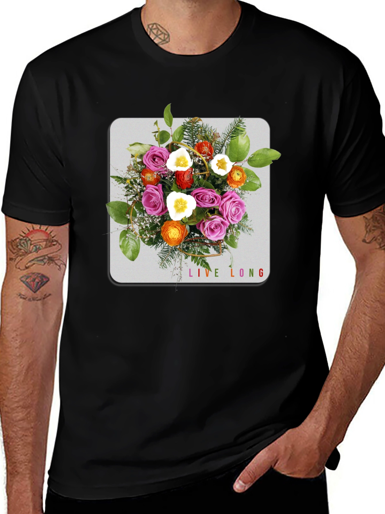 Floral Bouquet Graphic Black T-Shirt