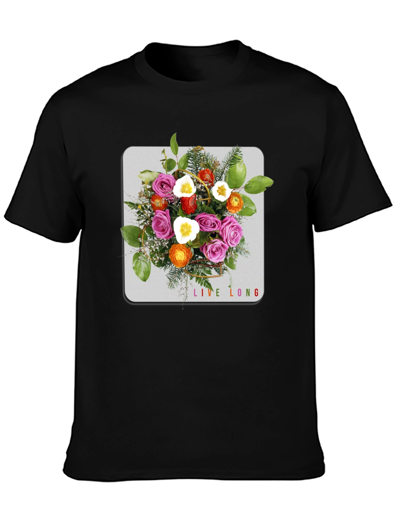 Floral Bouquet Graphic Black T-Shirt