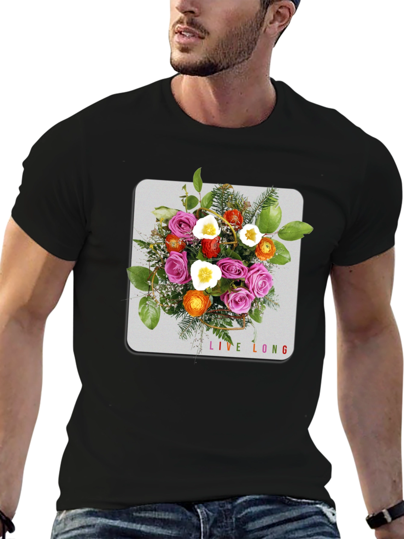 Floral Bouquet Graphic Black T-Shirt