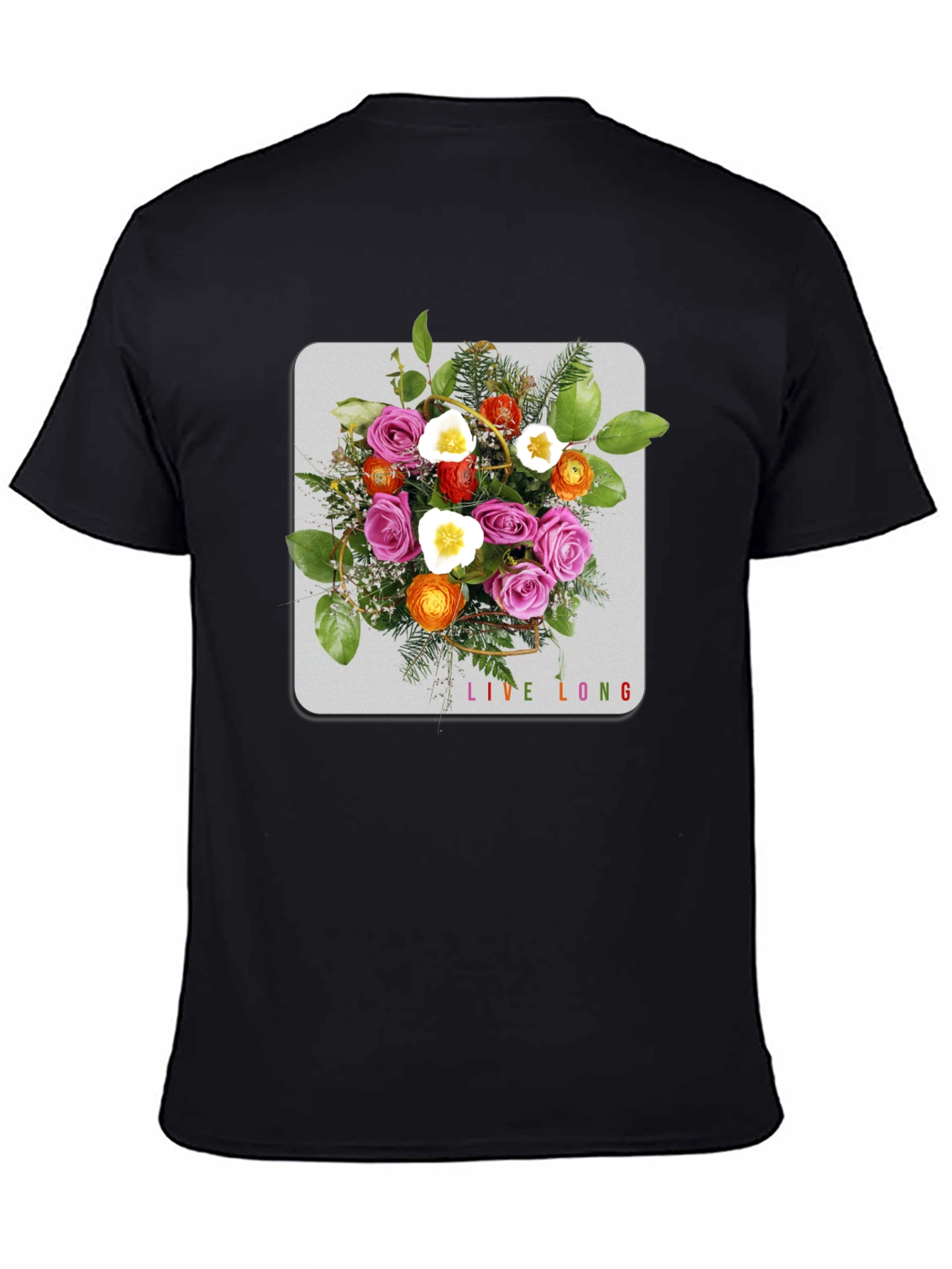 Floral Bouquet Graphic Black T-Shirt